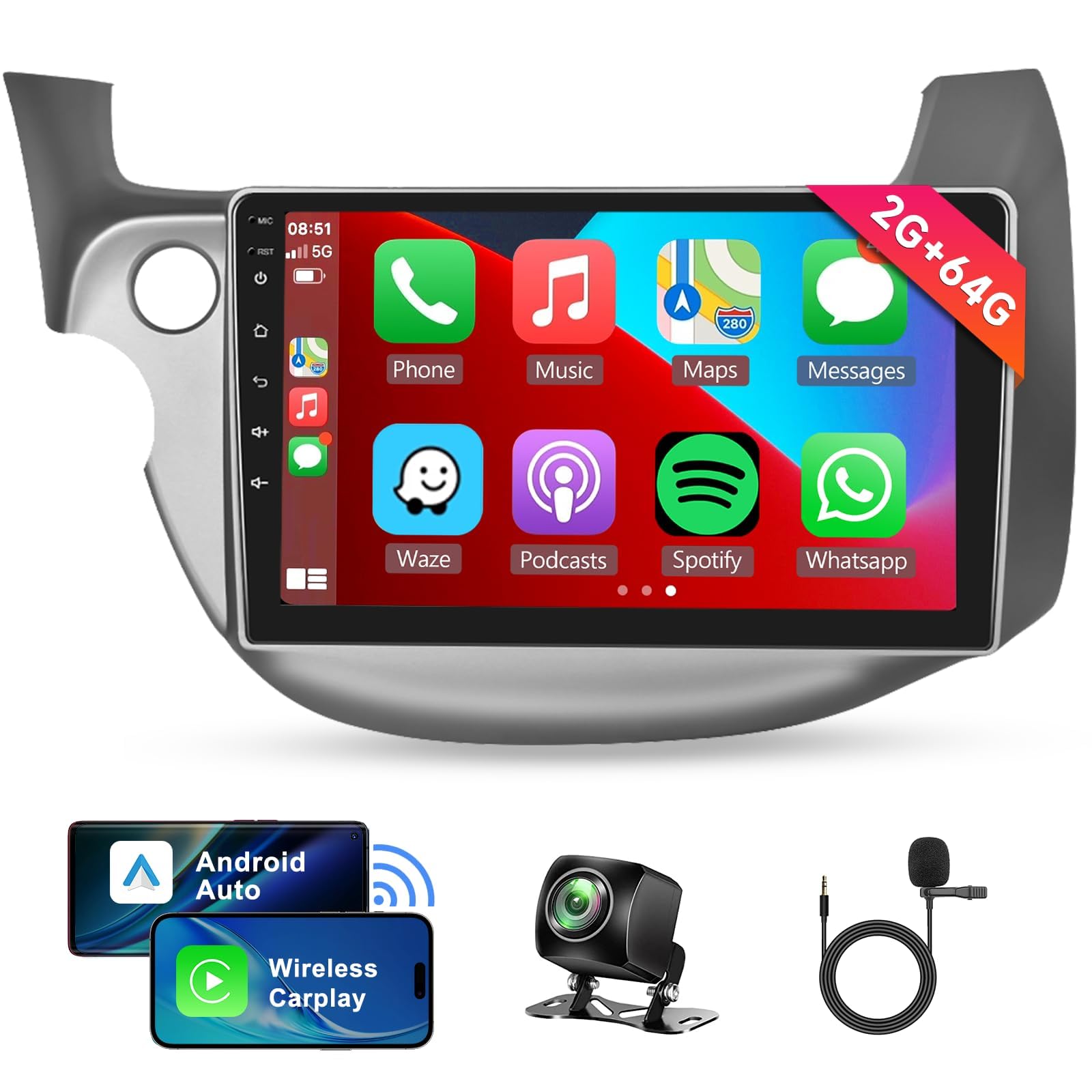 2G+64G Android Car Stereo for Honda Fit 2008-2013 with Wireless Apple Carplay Android Auto, 10.1" Touchscreen Car Radio in-Dash with GPS Navi Bluetooth USB WiFi HiFi Audio FM/RDS SWC Backup Camera-image-10