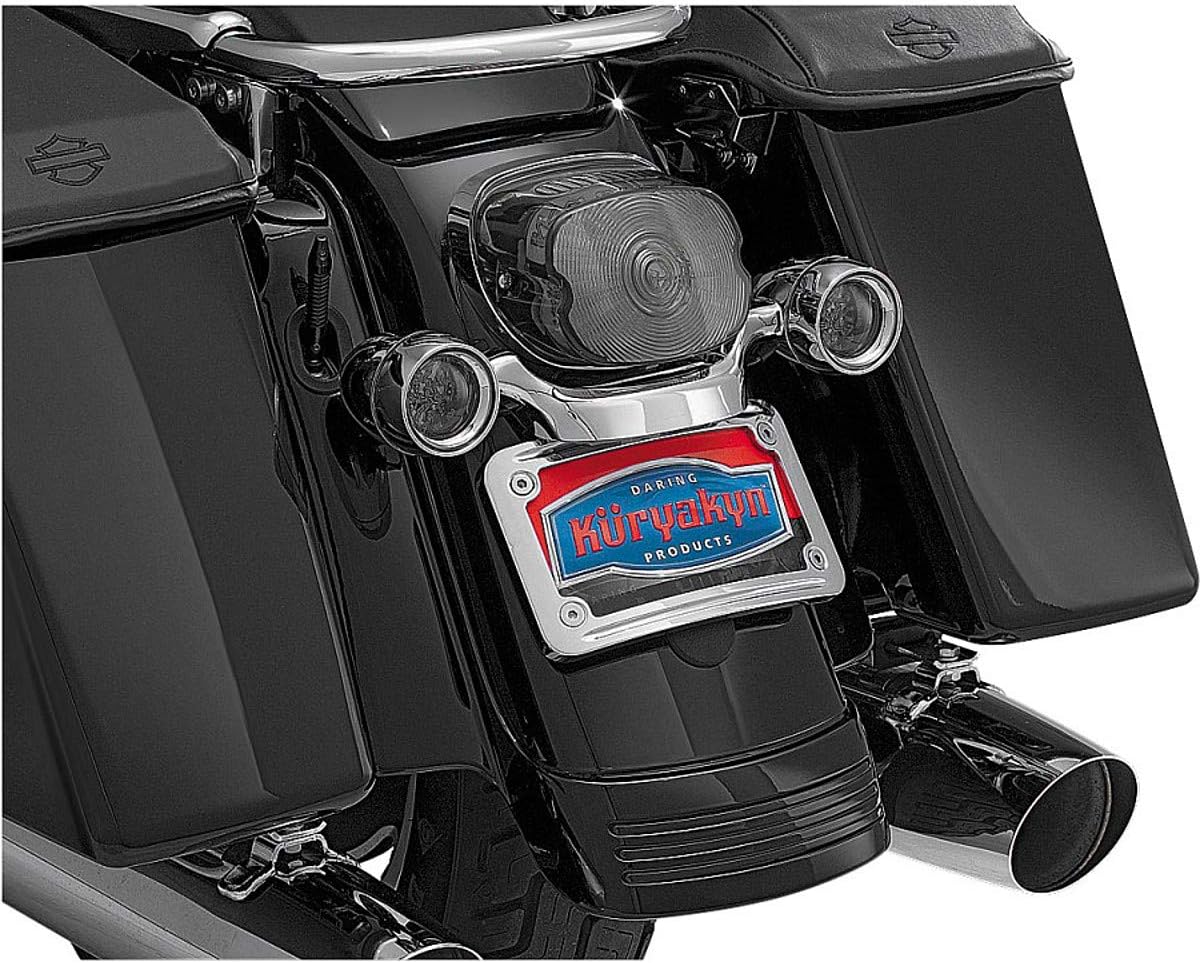 Kuryakyn 3163 Motorcycle Accessory: Curved License Plate Mount for 2006-16 Harley-Davidson Motorcycles, Chrome