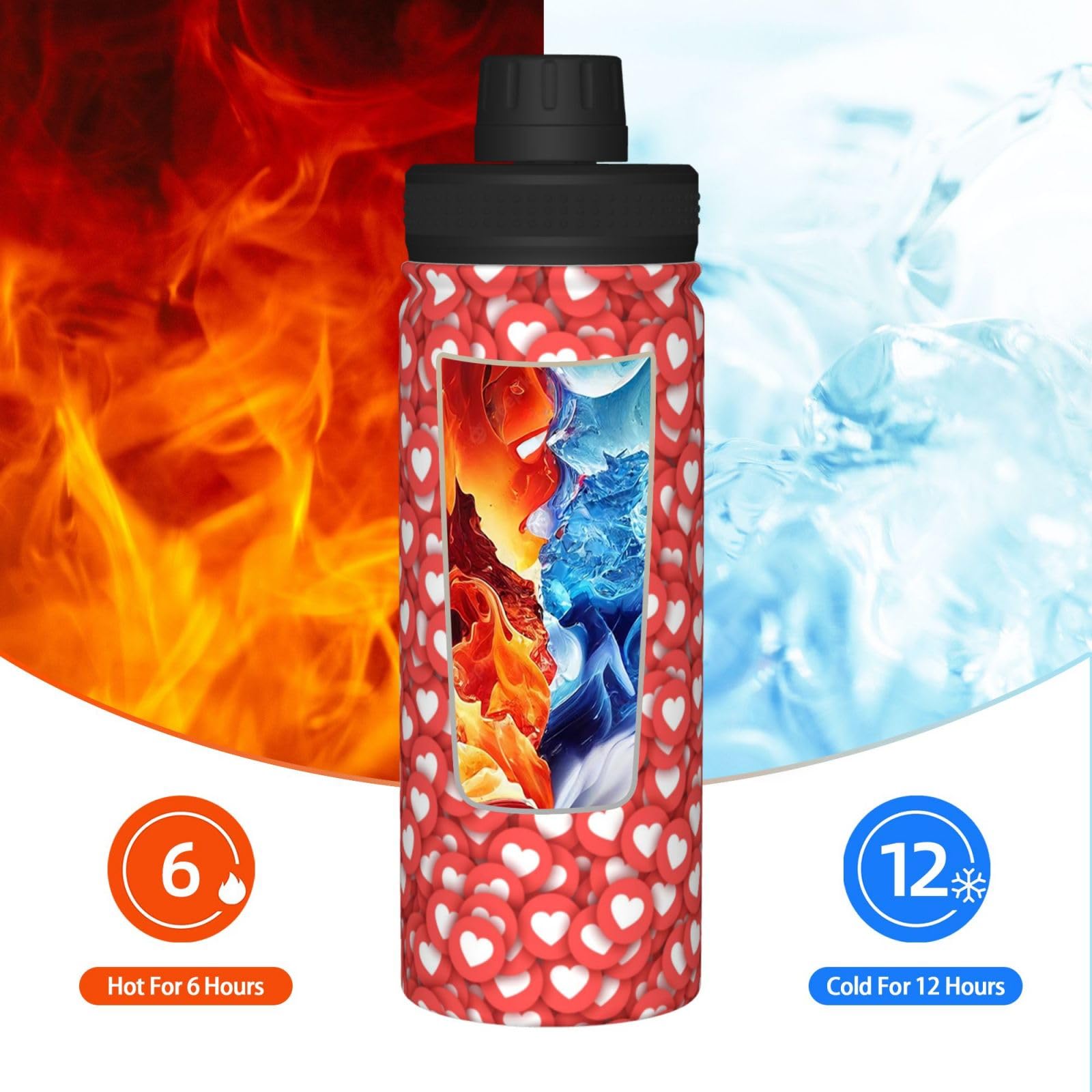 Amazon | 水筒 ハート柄 心柄 赤 魔法瓶 500ml マグボトル 直飲み