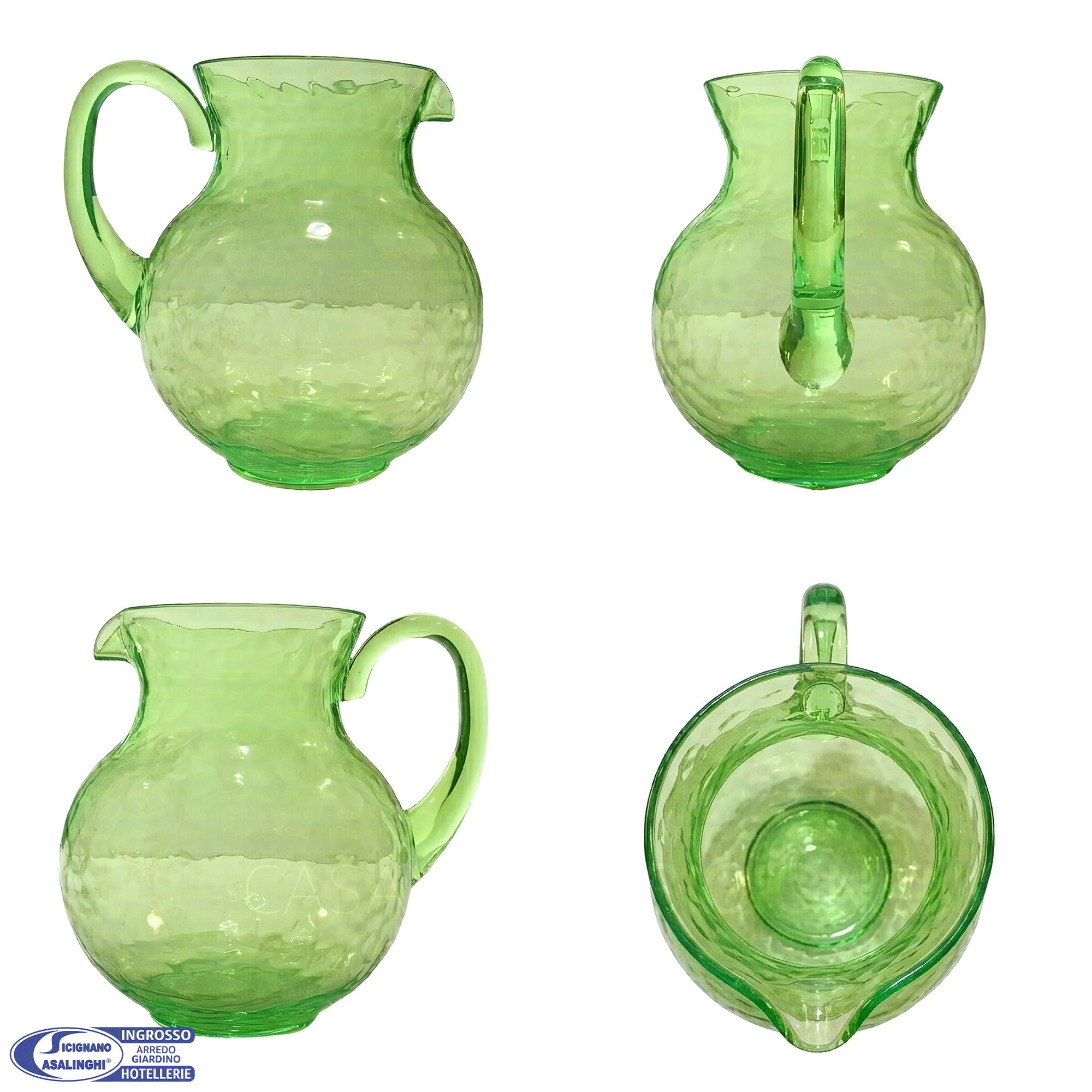 Sicignano Servizio per 6 Persone Caraffa e Calici 430ml in Acrilico Martellato, Set Colore Verde, Vetro Infrangibile