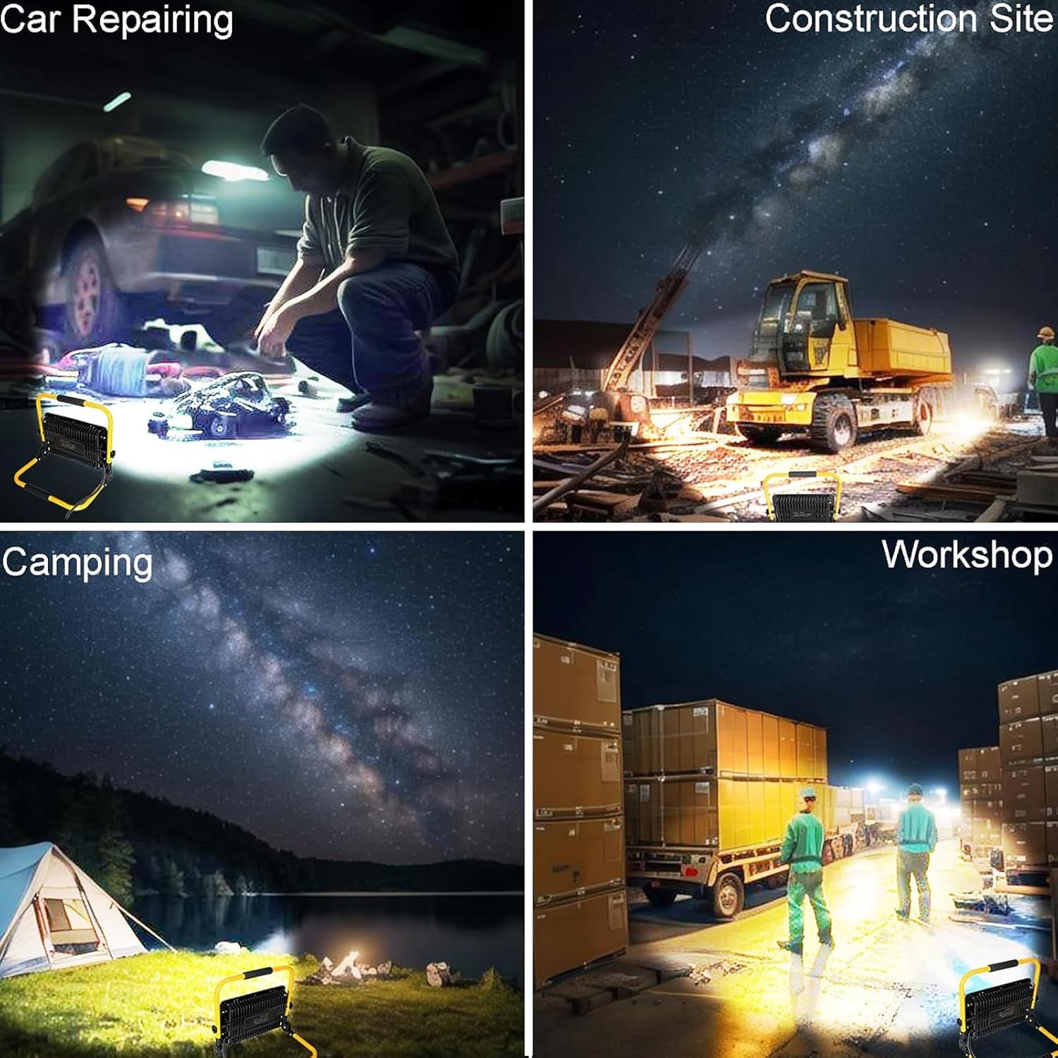 200W LED Work Light, 20000LM 6500K Work Lights on Stand, Portable Work Light, 4M 13.1FT Cord with Plug, IP66 Waterproof Flood Light Construction Lights Worklight for Job Site Repairing Workshop Garage