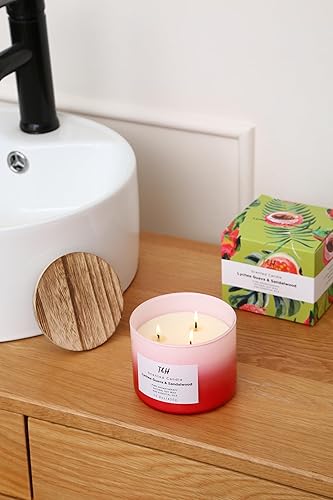 Miniatura 8 de Vela aromática de soja de 3 mechas para el hogar, vela perfumada de guayaba de lichi y sándalo, vela grande en tarro rosa de 15.8 onzas, vela de spa