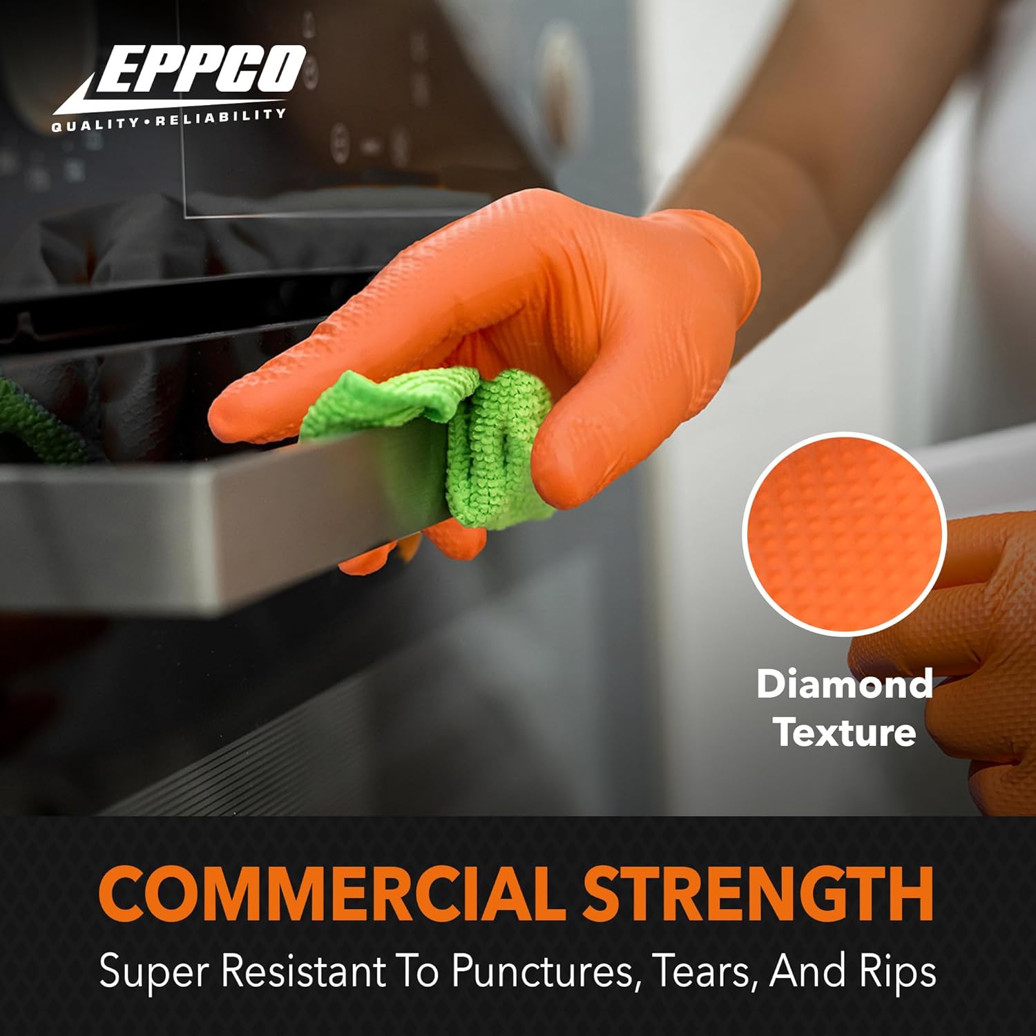 EPPCO Safety Pro Nitrile Gloves, Disposable, Powder-Free, Latex-Free, for Mechanics, Automotive, Industrial Work
