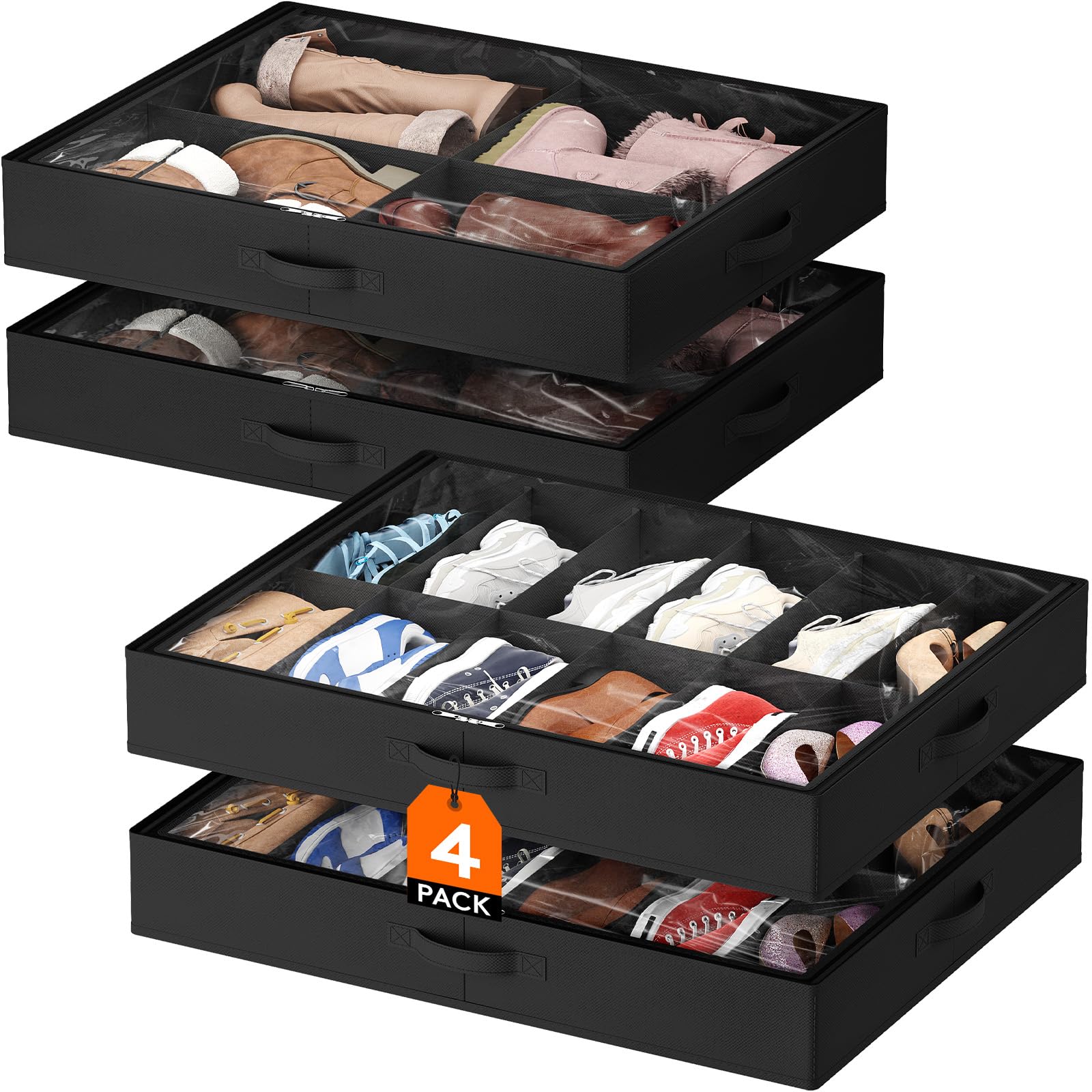 Lifewit Under Bed Shoe Storage Organizer, 2 Pack(12 Shoes +4 Boots Cells)