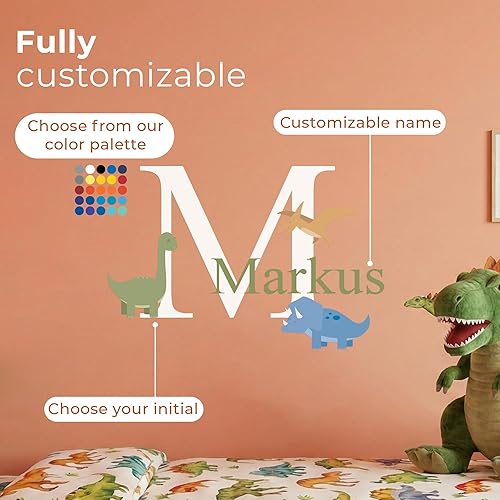 Miniatura 2 de Calcomanías de pared personalizadas de dinosaurio para bebé niño I nombre personalizado de brontosaurio y pterodáctilo para decoración de pared