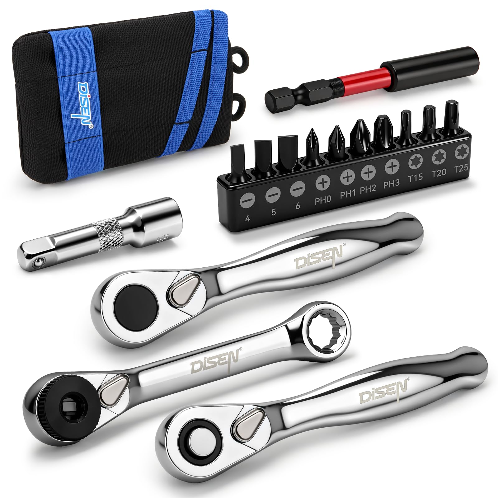 DISEN Flex Head Ratchet Set - 3 Piece Drive Set -8