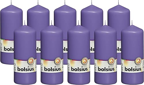 Miniatura 8 de BOLSIUS 10 velas de pilar moradas, 2.25 x 6 pulgadas, calidad europea premium, envueltas individualmente, 42 horas de tiempo de combustión, sin