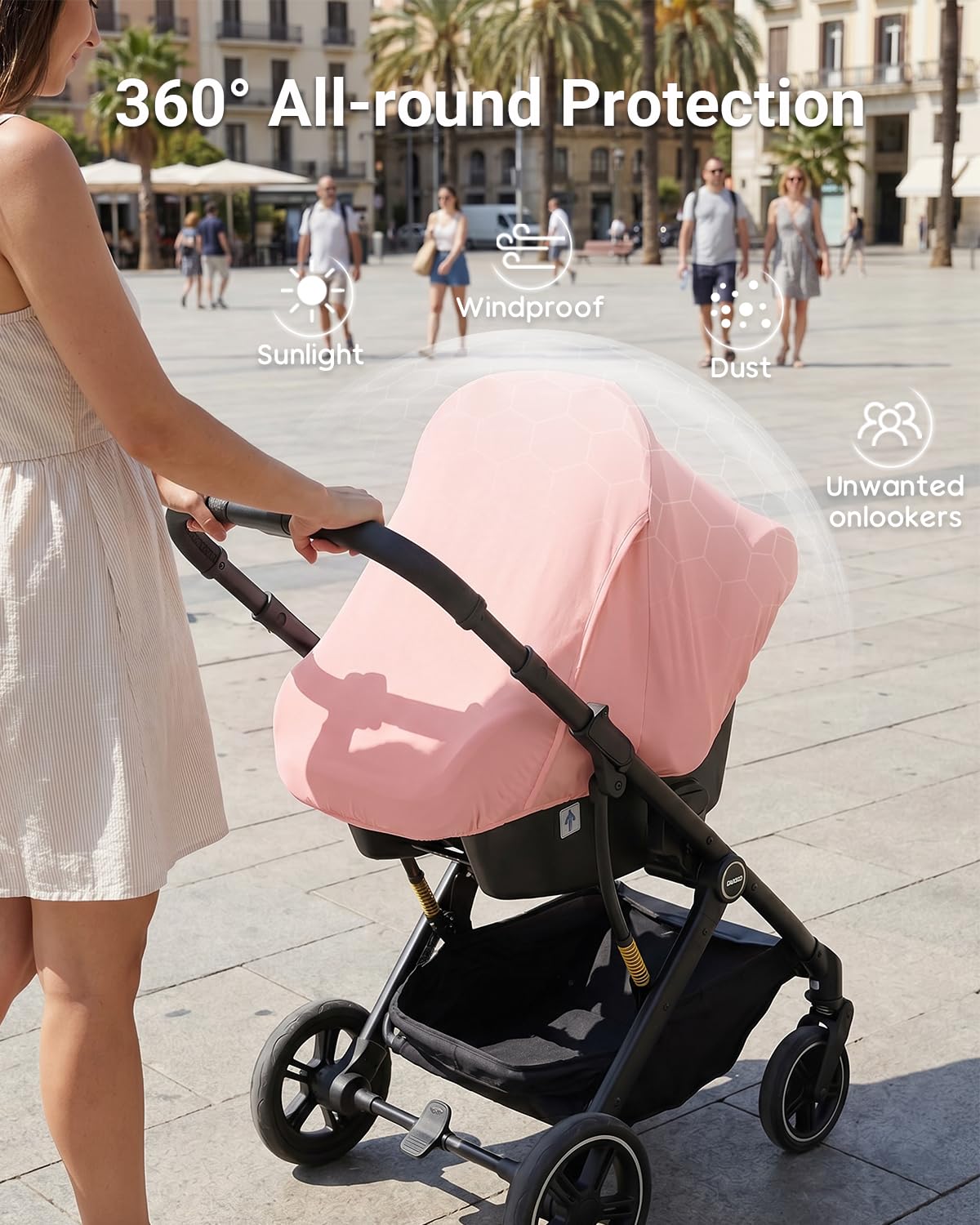 Metplus Funda de asiento de coche 2 en 1, funda multiusos para asiento de coche de bebé con parasol de privacidad, protege el asiento de seguridad de tu bebé con estilo, fundas para portabebés para