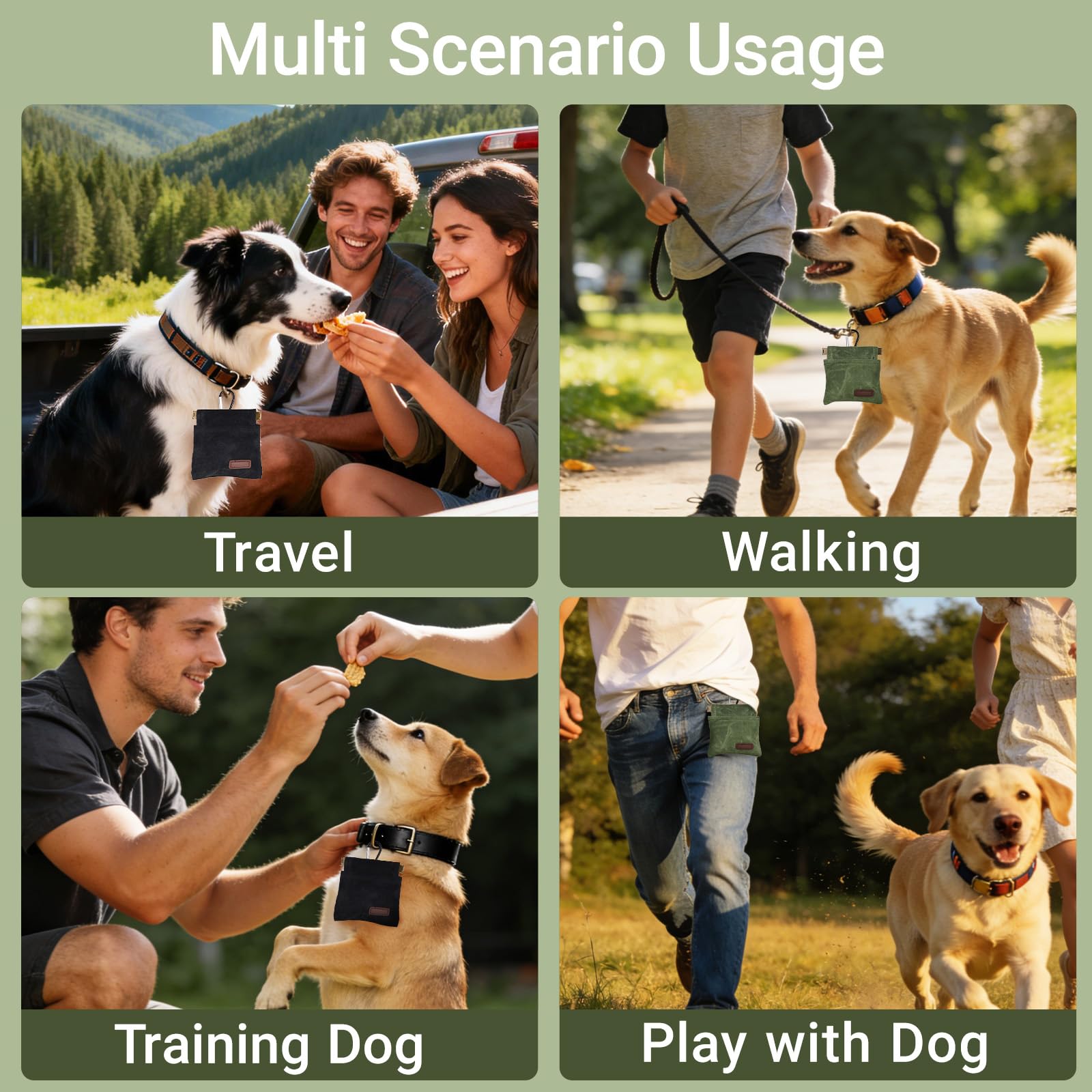 Leckerlibeutel für Hunde, freihändiges Hundetraining, Leckerlibeutel mit Karabiner, tragbare Haustierfutter-Snack-Tasche für Reisen oder den Außenbereich, selbstschließend, 2 Stück