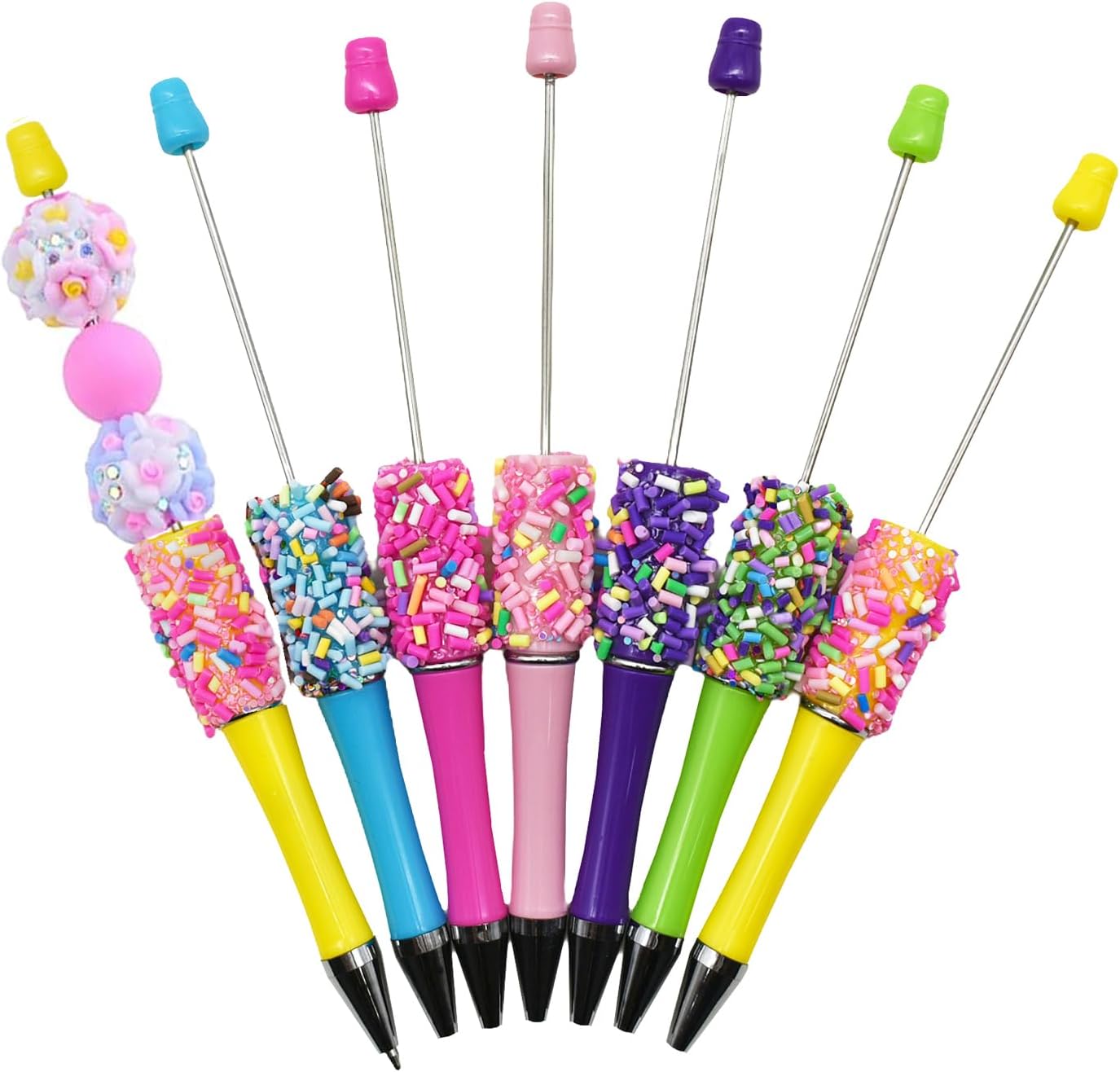 42 Pack Colorful Candy Bead Pens, Beadable Pens Beaded Ballpoint Pens Kit Bulk Smooth Black Ink, Fun Decorative Writing Pens in School, Office
