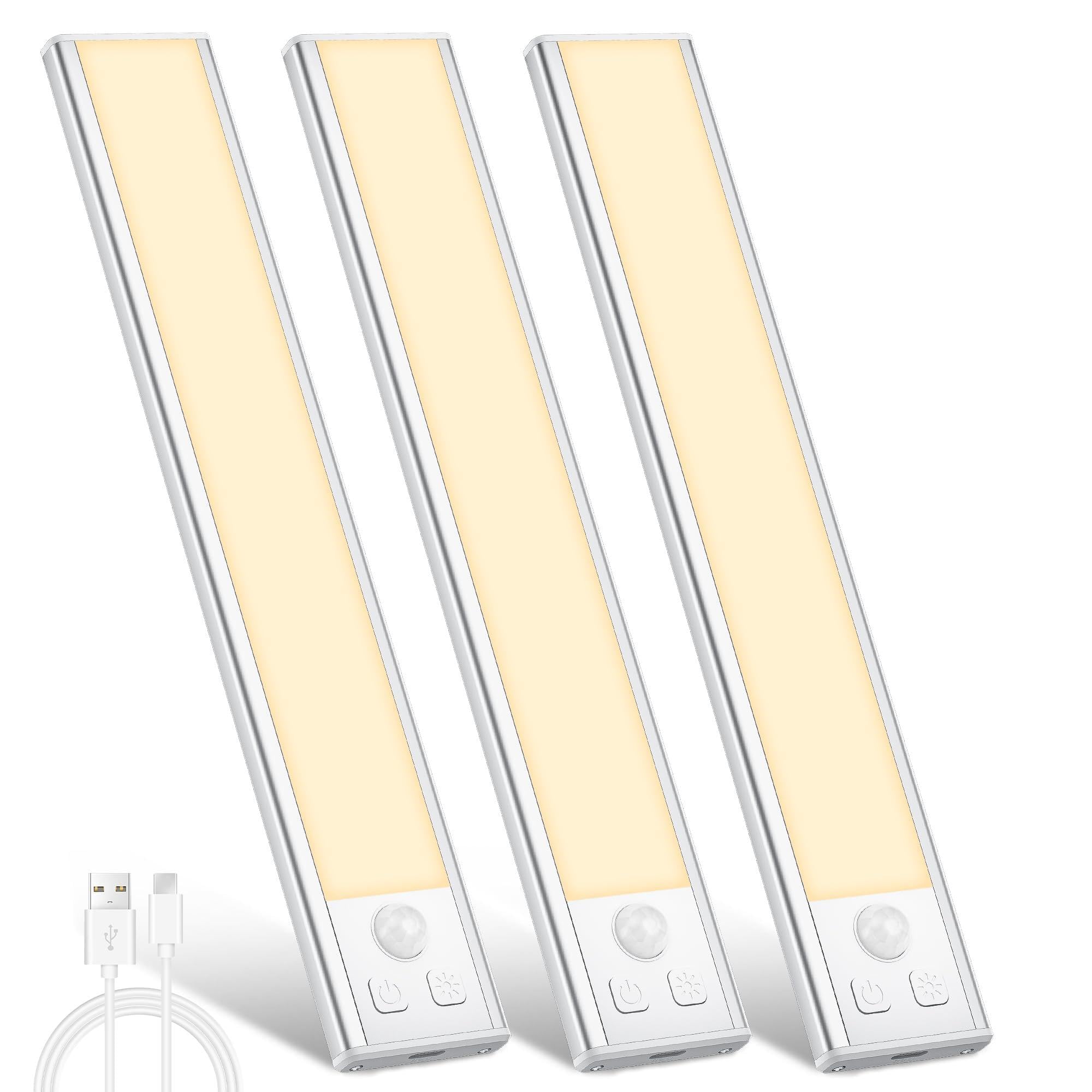 Ylatoial Luce Armadio LED, Armadio Led con Sensore di Movimento, USB Ricaricabile Magnetica Lampada, Dimmerabile Luce Led Sottopensile per Cucina Scale Corridoio Bagno Garage