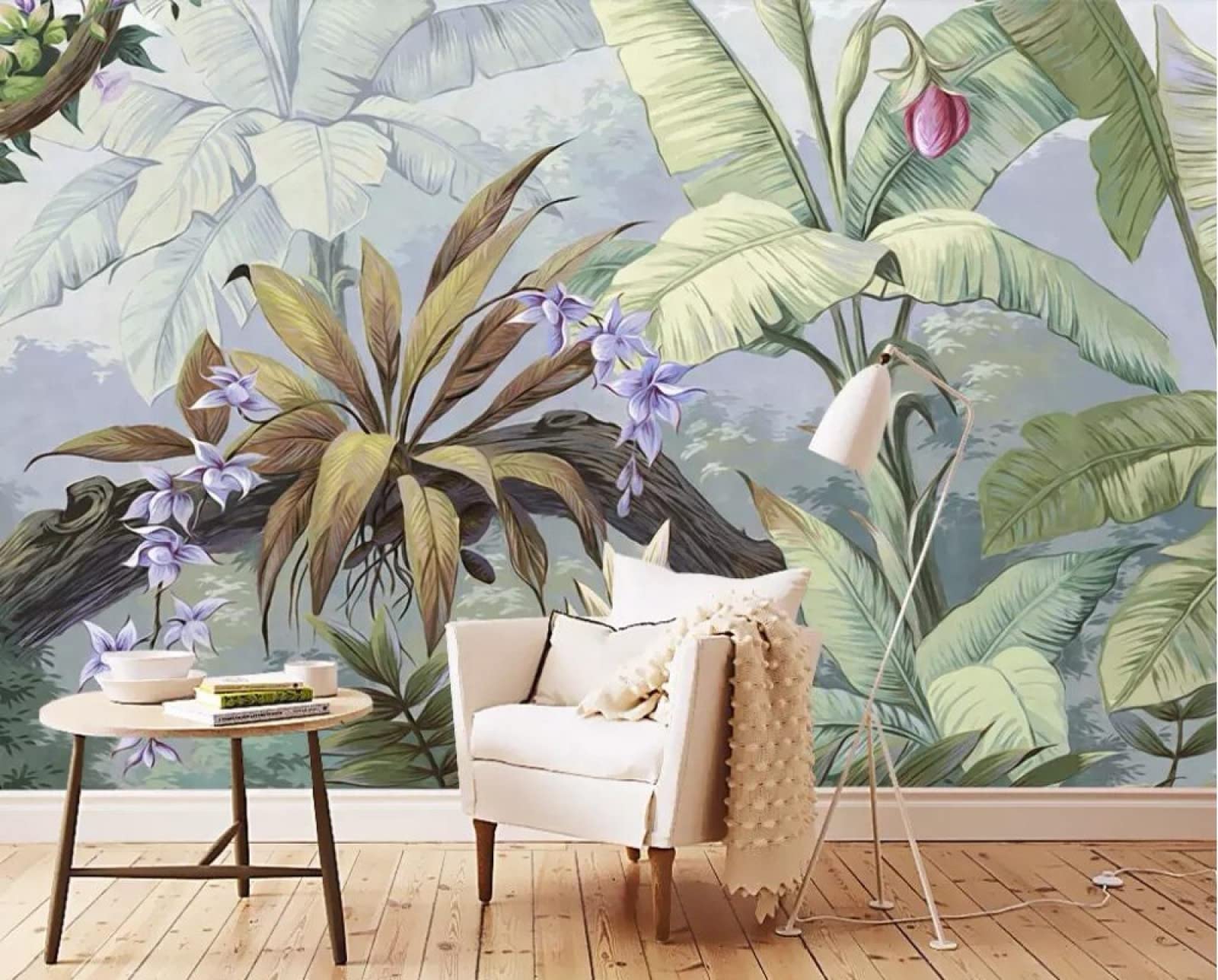 Feuilles forêt tropicale 3D pour habiller le mur de votre canapé
