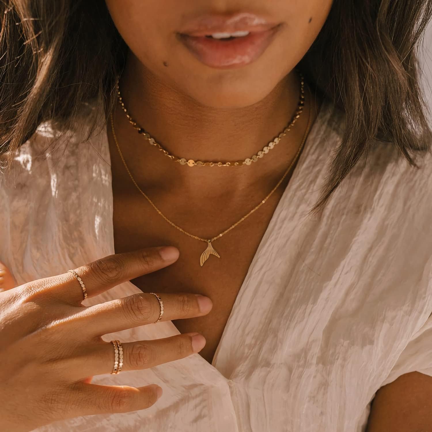 MRSXIA Gold Necklace for Women Pendant 18K Gold Filled Dainty Chain Simple Jewelry - Image 2