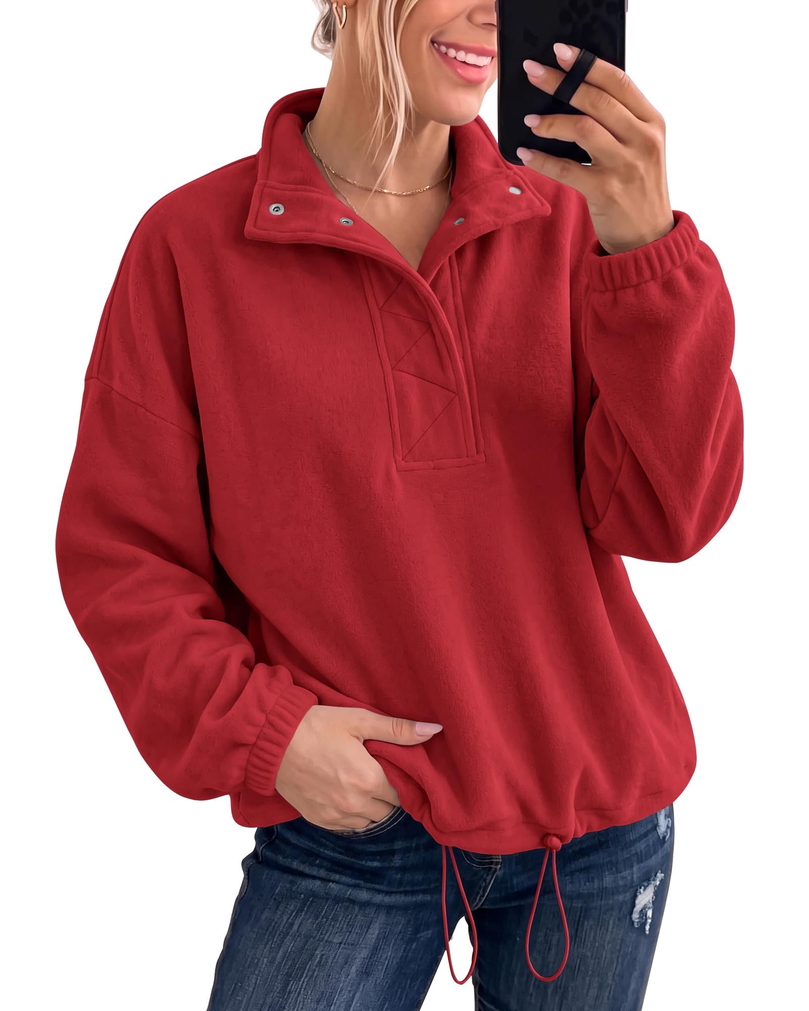 Women's Oversized Fleece Pullover Henley Neck Sherpa Sweatshirts