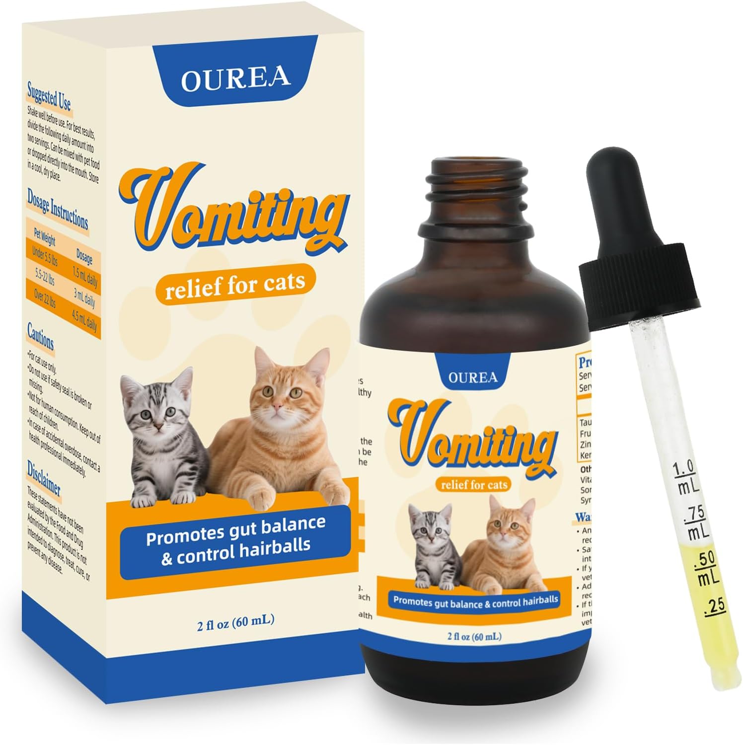 Cat Vomit Remedy, Vomiting Relief for Cats, Cat Digestive Support Drop, Probiotics for Cats Helps Reduce Hairballs, Relieve Stomach Sensitivity and Support Gut Health (2 fl oz)