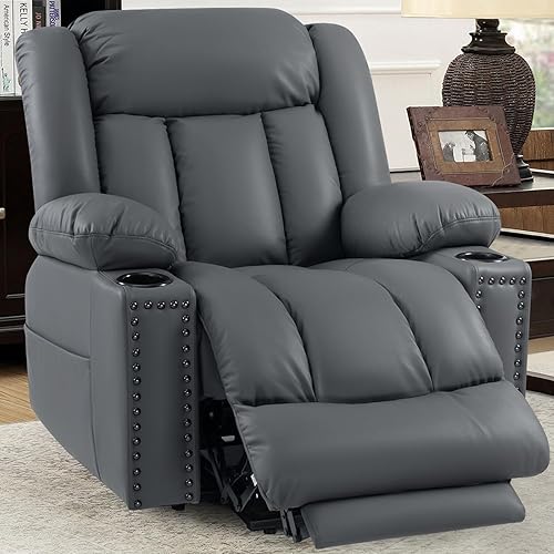 Large Power Lift Chairs Recliners for Big and Tall Elderly, 3 Position Lift Recliner Chair with Extended Footrest, Heating and Massage, USB-A USB-C, Cup Holder, Side Pocket, Grey