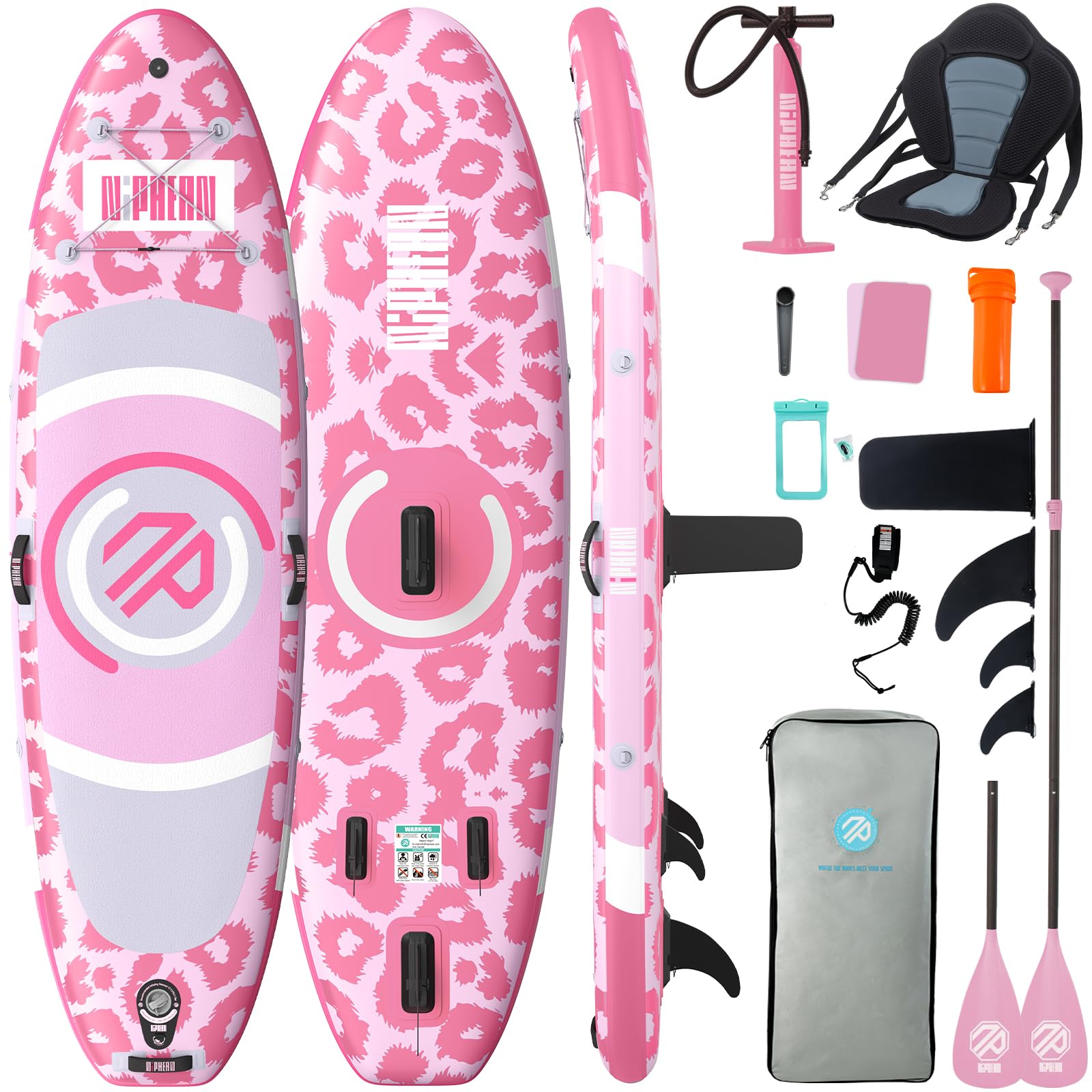 Niphean Tabla Paddle Surf Hinchable con Asiento (Ultraligero) Sup para Mujeres Aleta StabilTrac™ con +30% De Estabilidad, Superficie Antideslizante, Ideal para Yoga Y Apto para Mascotas