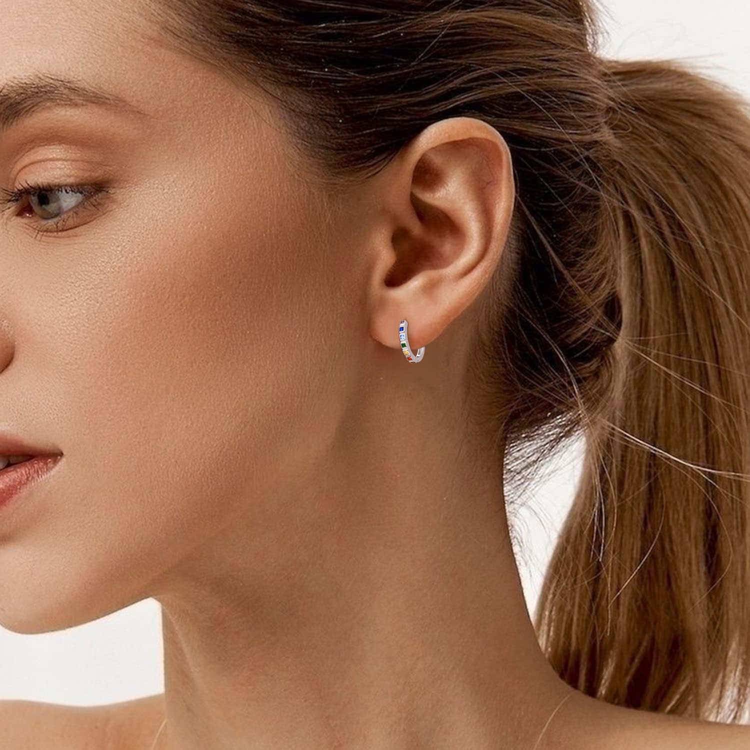 KINGWHYTE Pendientes de aro de chakra de plata de ley 925, pequeños aretes de aro para curación de chakras, regalo de yoga para mujer