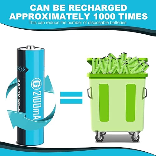 Miniatura 3 de Paquete de 8 baterías AA recargables con cable de carga USB, batería de litio de 1.5 V de tamaño doble A para cámara Blink al aire libre, 2100 mAh