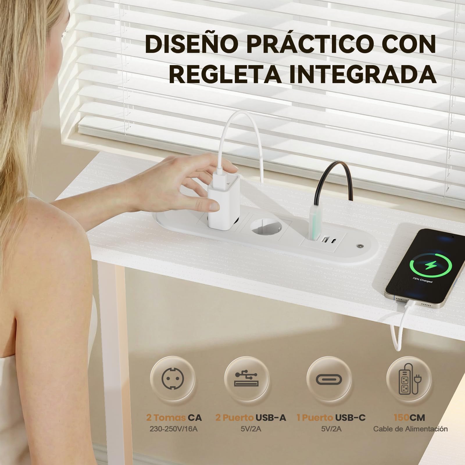 SOLAVERO Escritorio Esquinero con Bandeja Plegable, 140 x 50 cm Escritorio Gaming en L con Enchufes & USB-C, Mesa Ordenador con Cajones de Tela, Mesa Oficina con Soporte para Monitor, Blanco