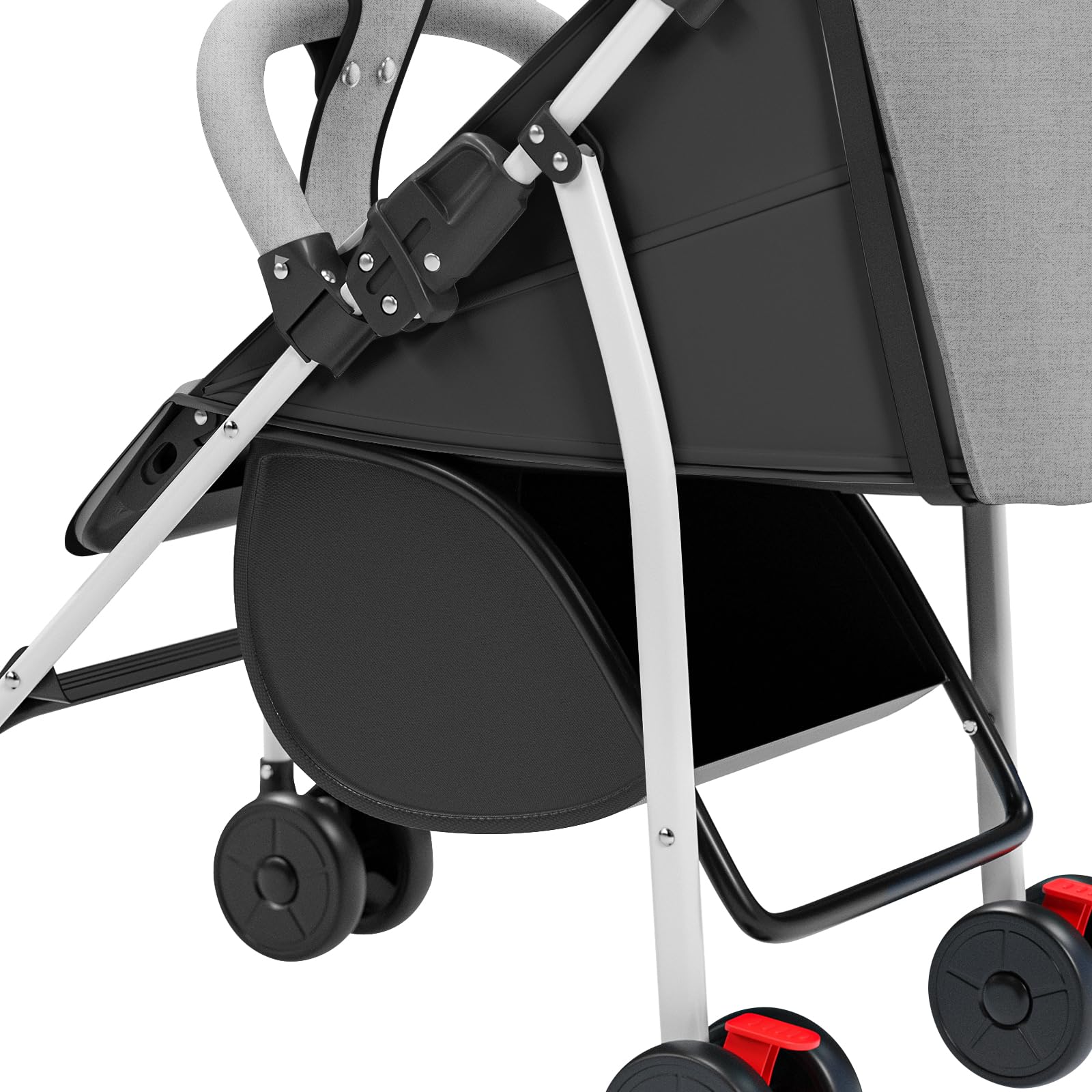 Passeggino fino a 10 kg da 6 mesi a 4 anni, ruote girevoli a 360°, schienale regolabile e tettuccio regolabile in altezza, XL + cestino grande, pieghevole veloce (grigio)