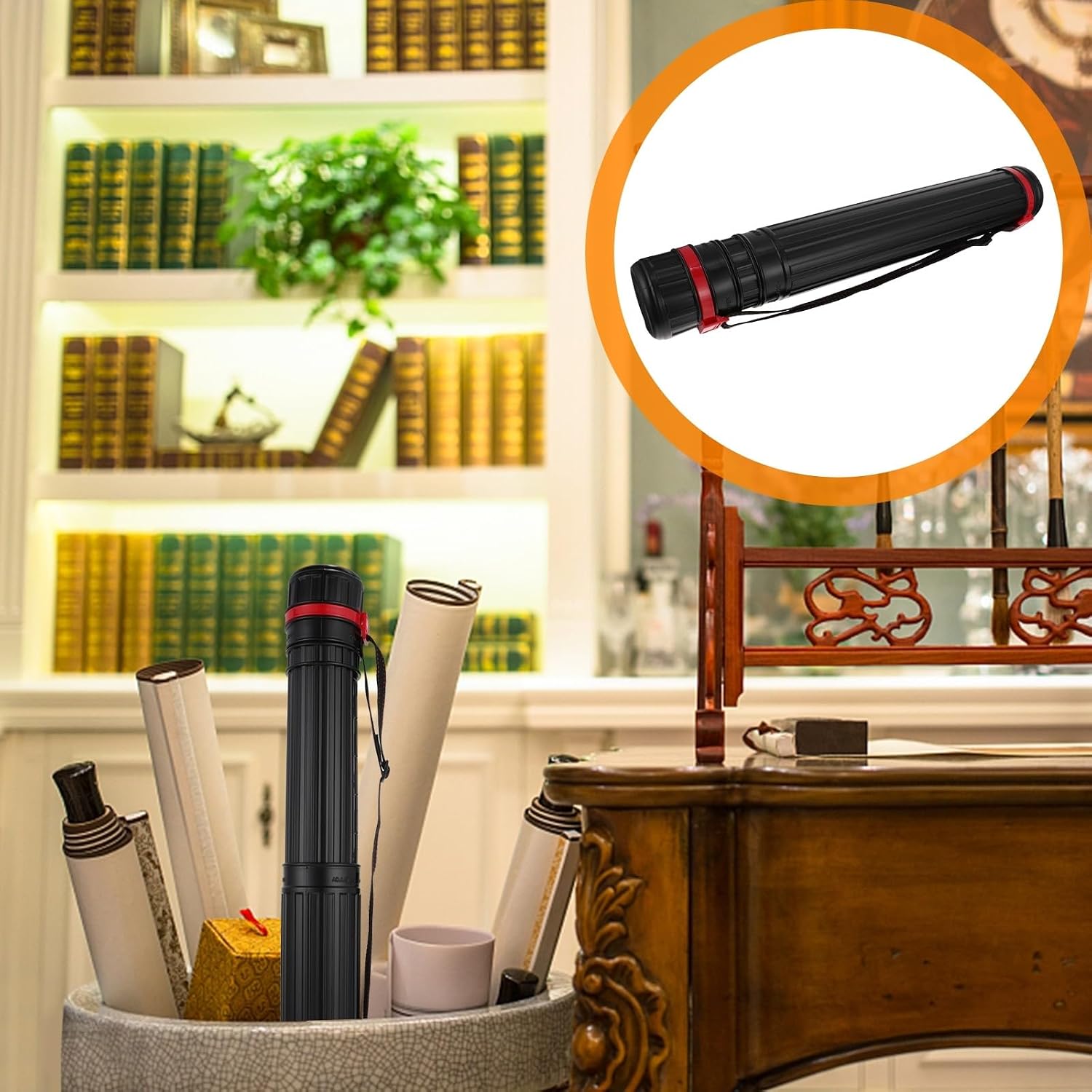 ORFOFE Black Telescoping Poster Tube PVC with Shoulder Strap, Thickened