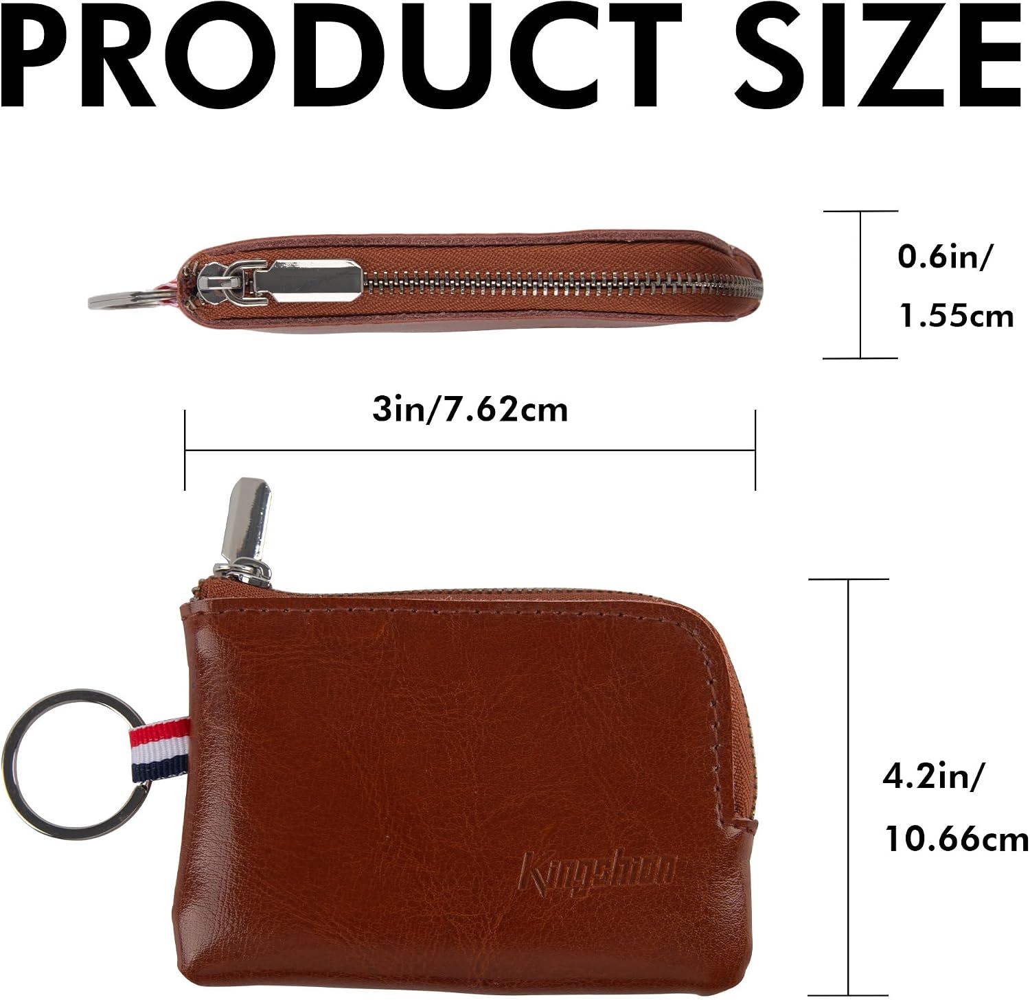 Genuine Leather Mini Coin Purse Keychain, Small Change Pouch Wallet with Clip Ring and Inner Key Holder, Compact Coin Wallet for Keys, Coins, Cash (Brown)