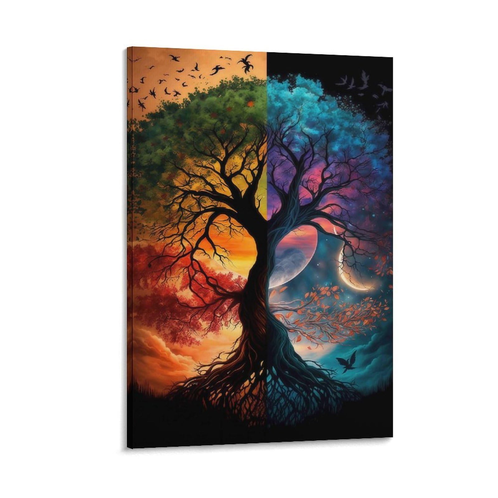 DHBANEIOK Dual Tree Sunset Moon Poster Artwork Canvas Prints Picture Modern Wall Art Picture Wall Hanging for Living Room Bedroom Home Decorations 16x24inch(40x60cm)