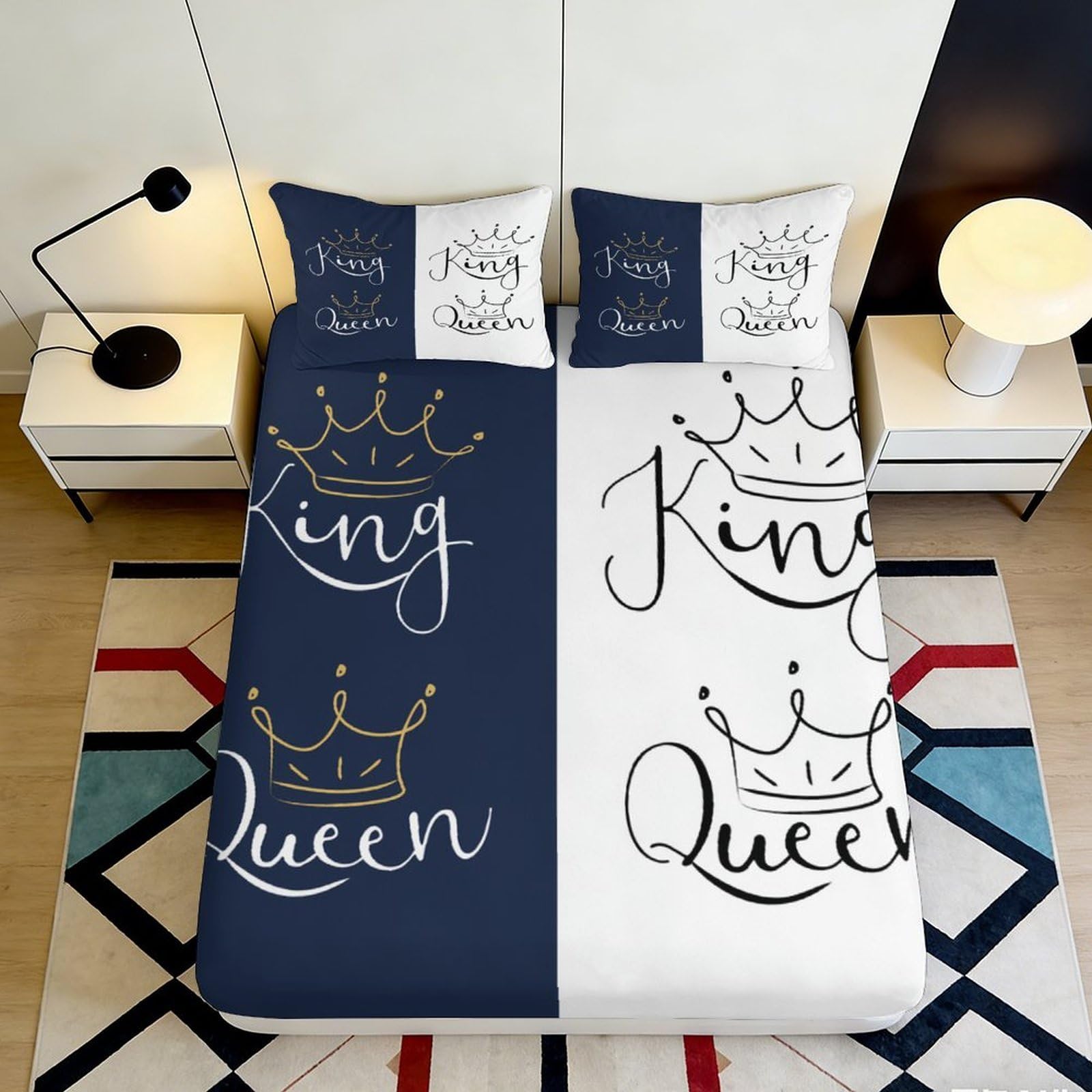 Jqzkxnhpbr Style-5 3D Printed King Queen Crown Fitted Sheet Microfiber Soft Anti-Slip Bed Cover For Bedroom Guest Room Decor 90X200x25cm