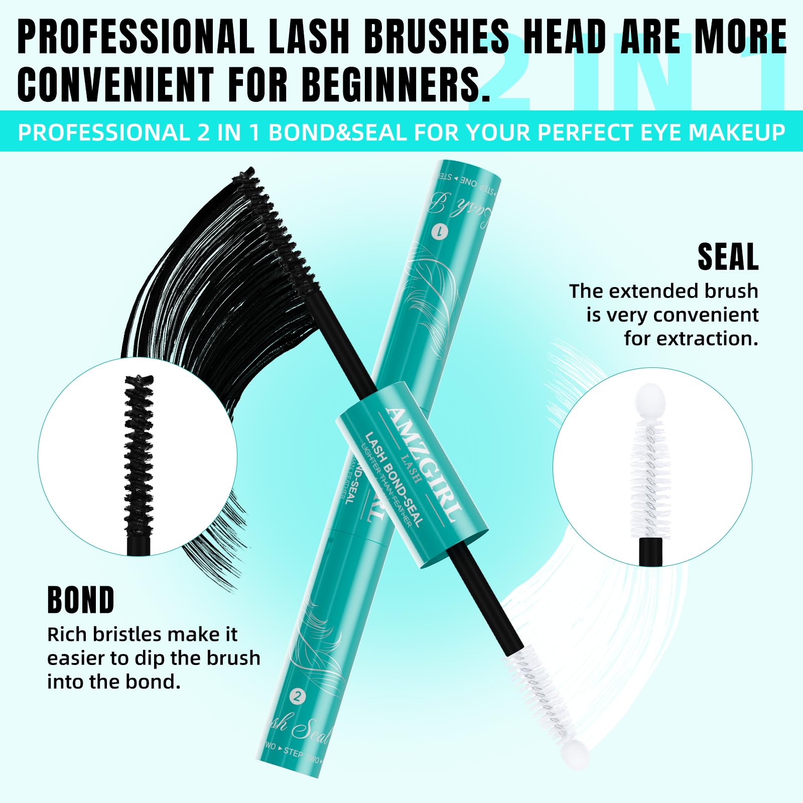 Colle pour grappes de cils Lash Bond et Seal Maison des grappes de cils Bâton de mascara Colle 12ml Longue durée 72 heures Colle noire pour grappes de cils + Scellant pour cils 2 en 1 AMZGlRL (12ml)