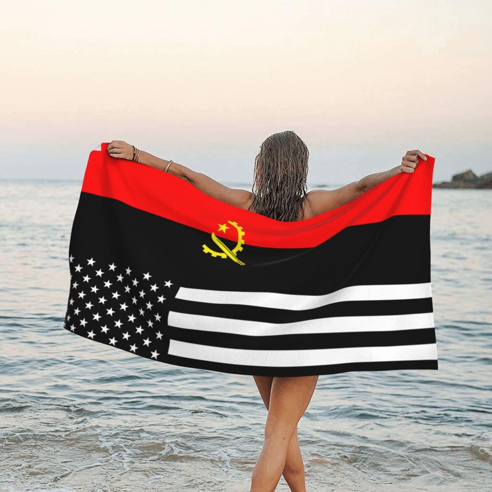 Serviette de plage légère anti-sable | Confort drapeau américain/angolais pour le sauna