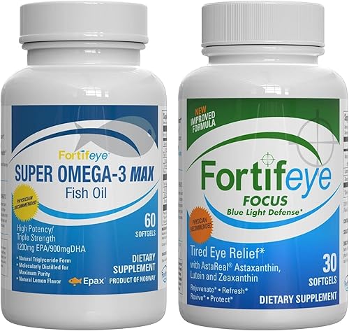Fortifeye - Paquete de apoyo para la salud de la luz azul y el corazón | Fortifeye Super Omega Max 60 unidades y Fortifeye Focus 30 unidades