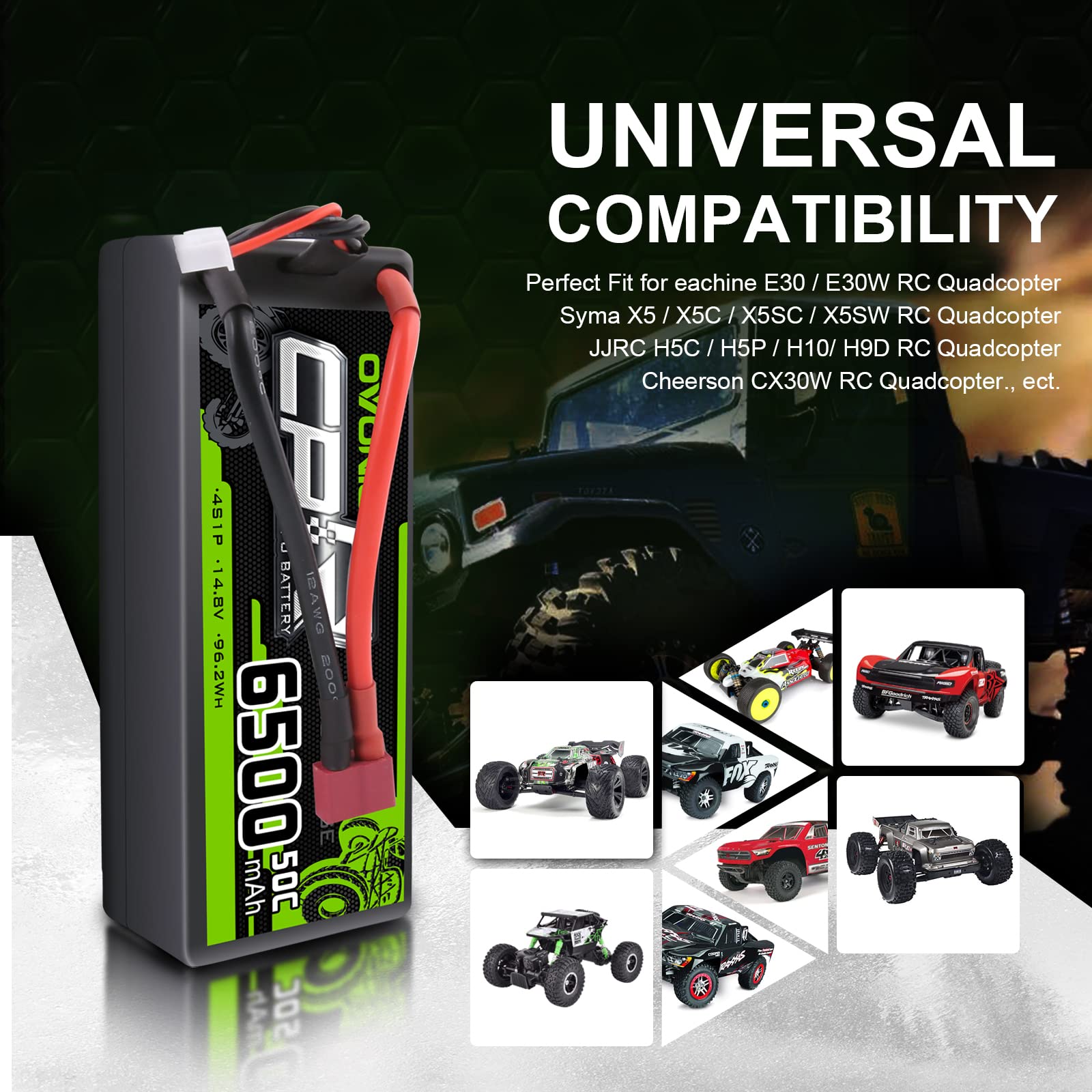 OVONIC 4S 6500 mAh Lipo Battery specjalnie zaprojektowana do skali 1/10 i 1/8 Scale RC Car Hobby Models Traxxas Slash, Emaxx, Bandit, Rustler Version, Losi, Team Associated