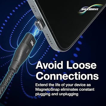 BoxWave Cable Compatible with JOLIKE D22 - MagnetoSnap PD AllCharge Cable (100W), Magnet Charging Braided USB Type-C Micro - Jet Black