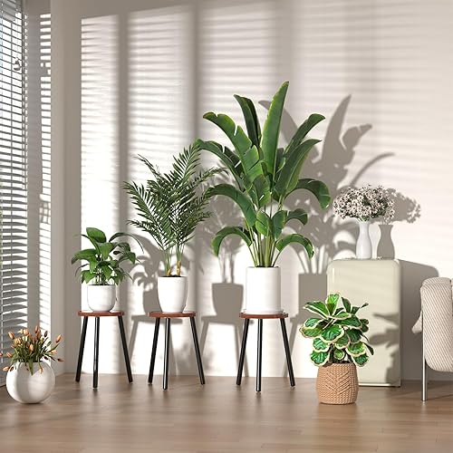 Miniatura 7 de Paquete de 2 soportes de madera para plantas de interior, soporte para plantas de 16.7 pulgadas de alto, taburete para plantas de mediados de siglo,