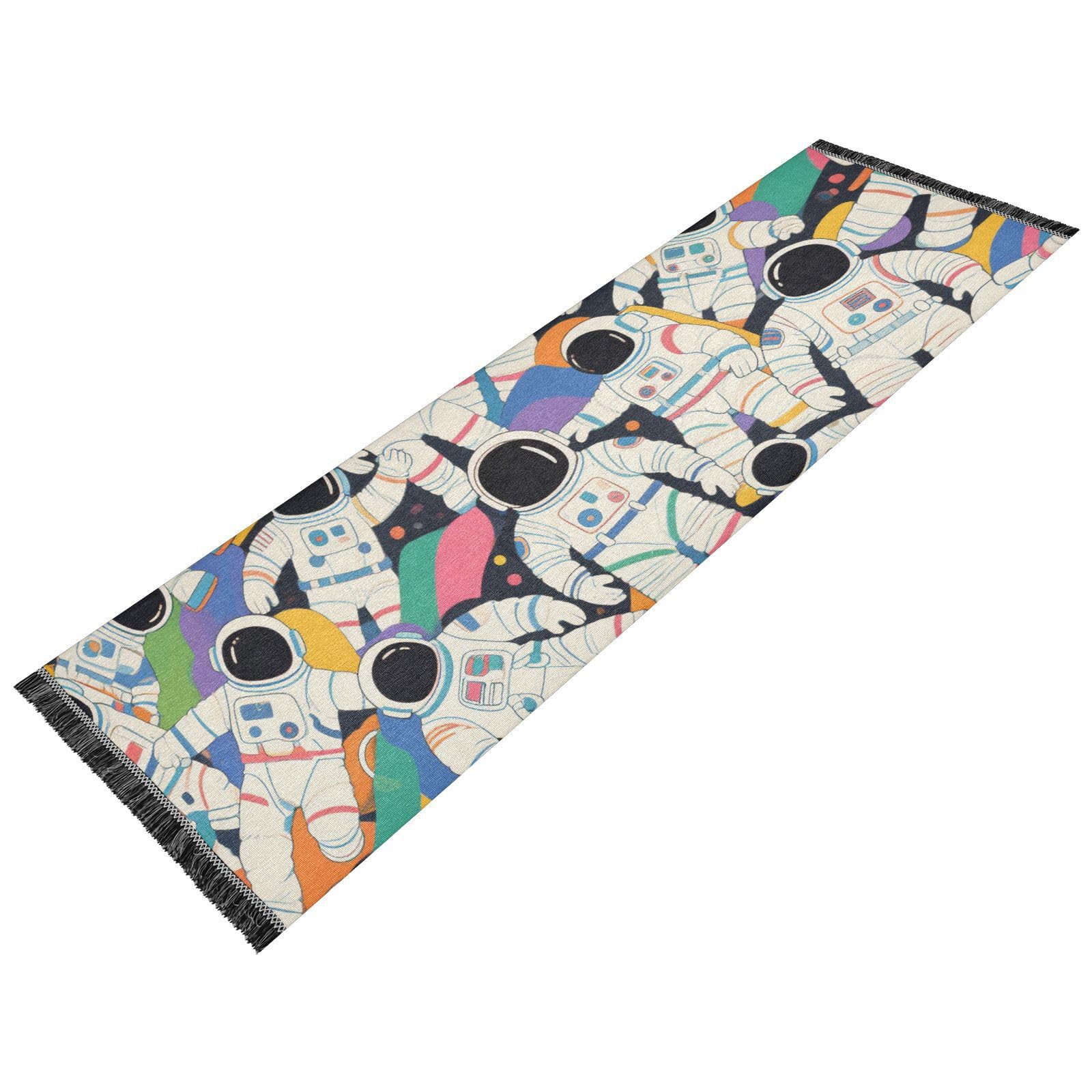 Tapis de couloir lavable en machine et antidérapant avec motif astronaute coloré