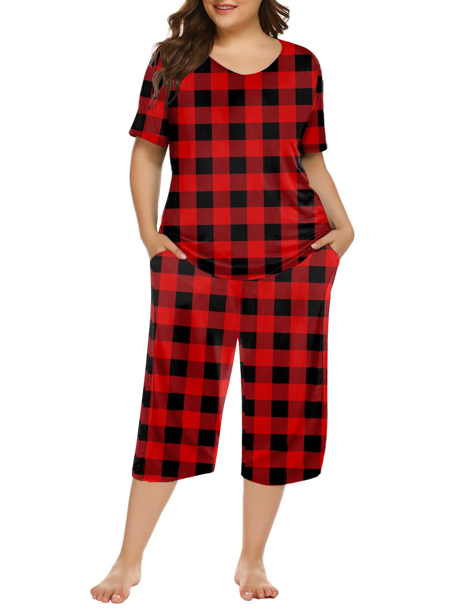 Latuza Women's Plaid Flannel Nightgown - 100% Cotton, Full Length, Long Sleeve, Red & Black, Medium