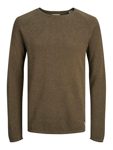 JACK & JONES JJEHILL męski sweter z dzianiny, okrągły dekolt, z długim rękawem, bawełna