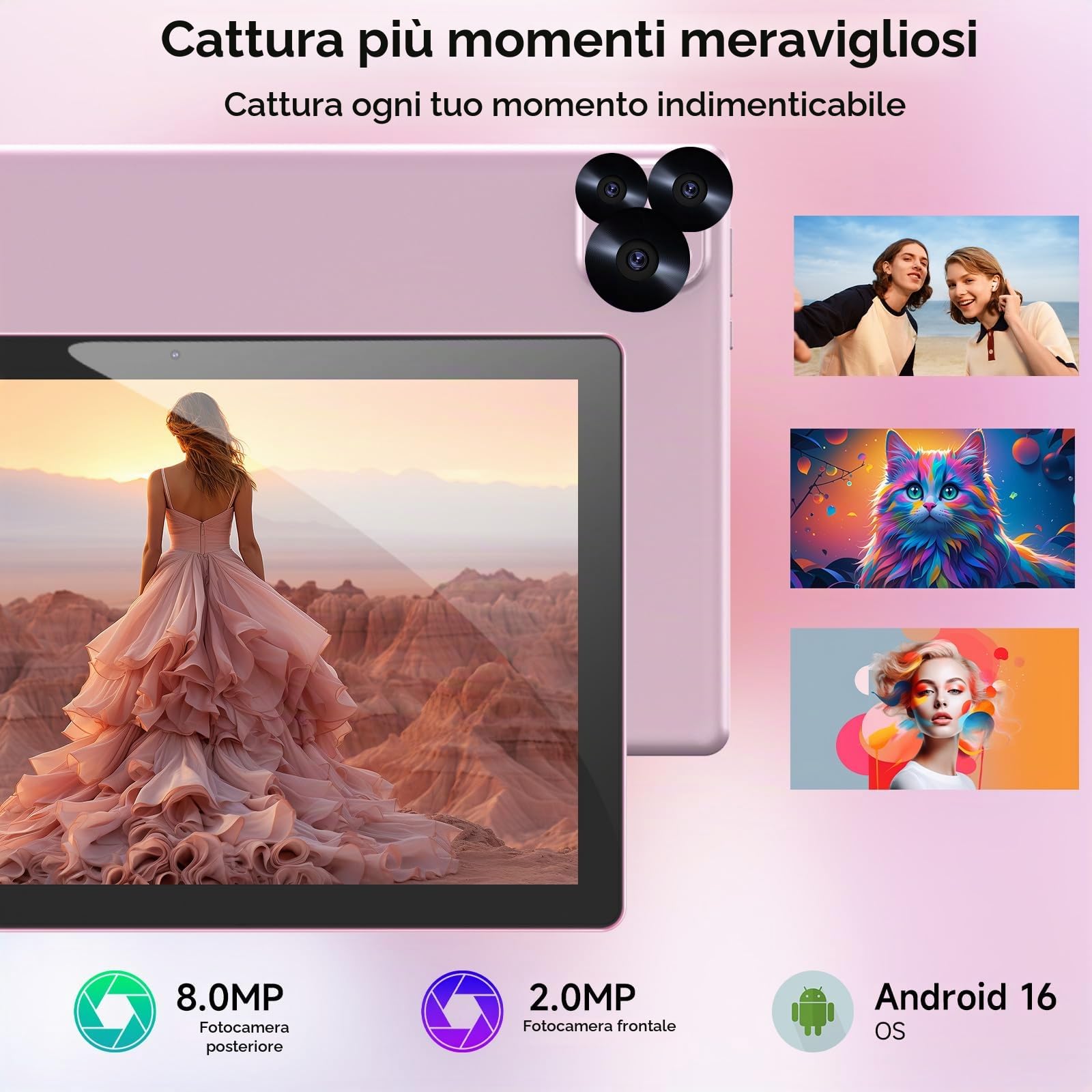 Tablet Android 15, 10 pollici 12 GB RAM+64 GB ROM/2 TB tablet espandibile, 1280 * 800 HD touch screen, 5G WiFi6 BT 5.0, tablet 2 in 1 con custodia per tastiera mouse stilo rosa