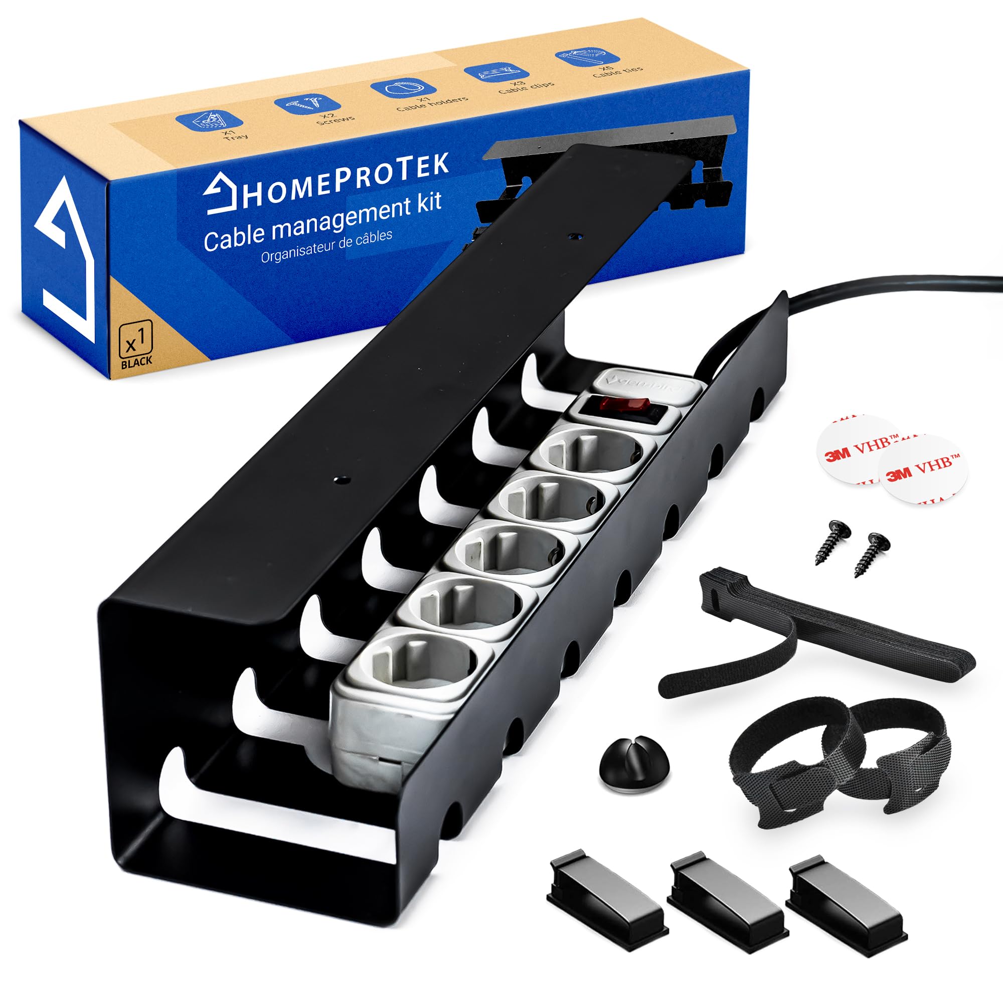 HOMEPROTEK Desk Cable Duct Black for Tidy Cable Management, Cable Tray for Cable Organisation in the Workplace, Cable Tray for Home Office Cable Management Under Desk, Cable Organiser