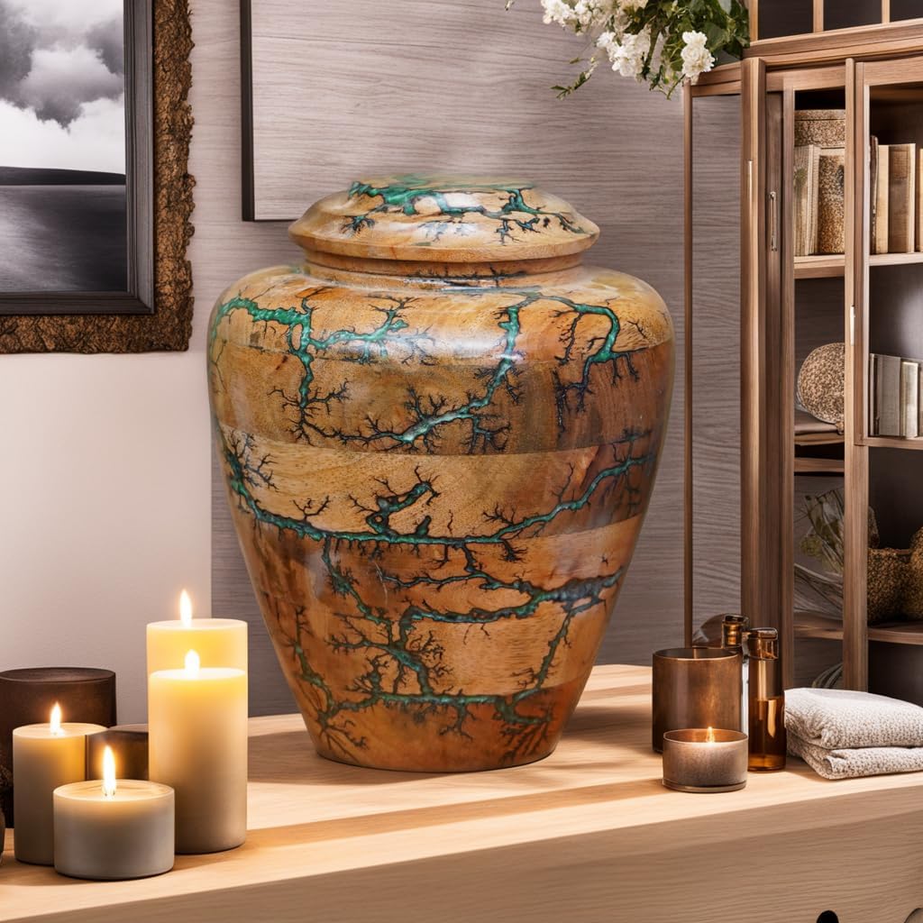 Urn for Human Ashes Large Wooden urn for Cremation Adult urn Box for Ashes Personalized Wooden urn Burial urn for Funeral Wood Box (Green 02)