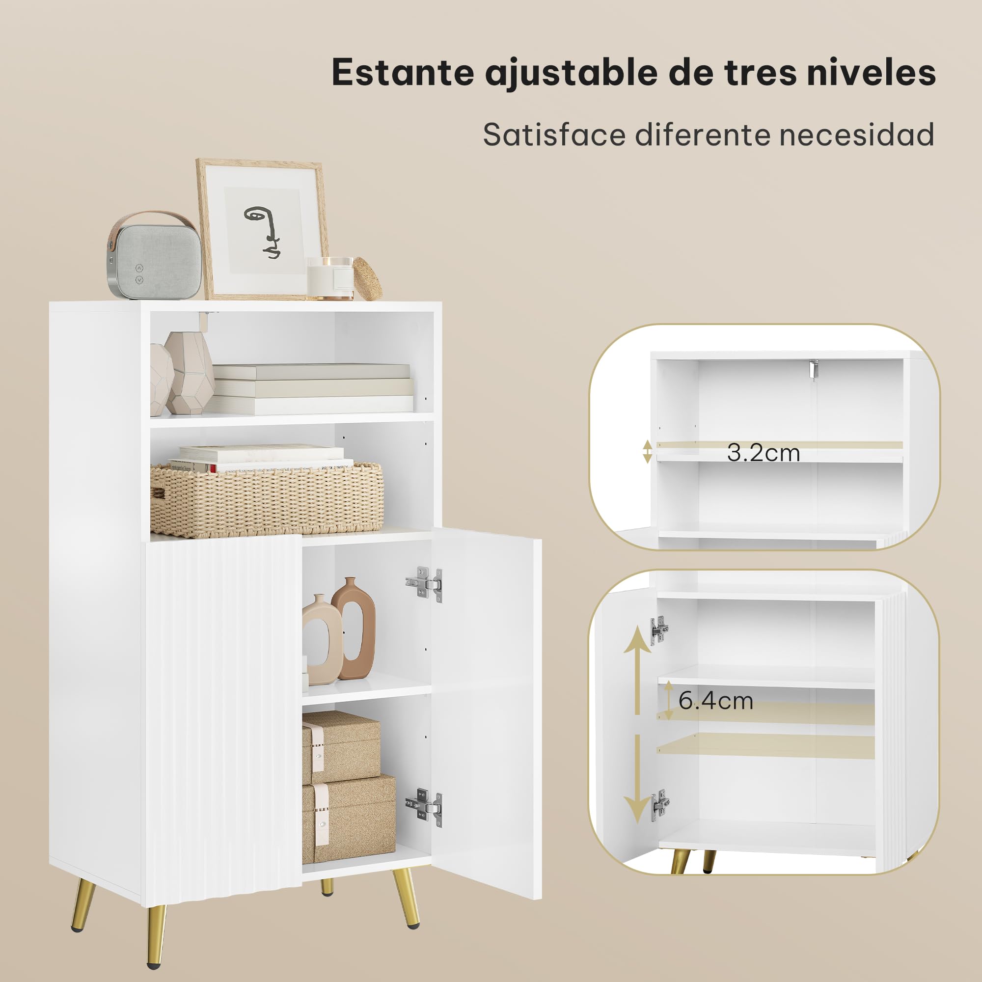 eSituro Armario de Baño con 2 Estantes Abiertos, Estantes Ajustables, Puertas Onduladas, 50x31x93cm