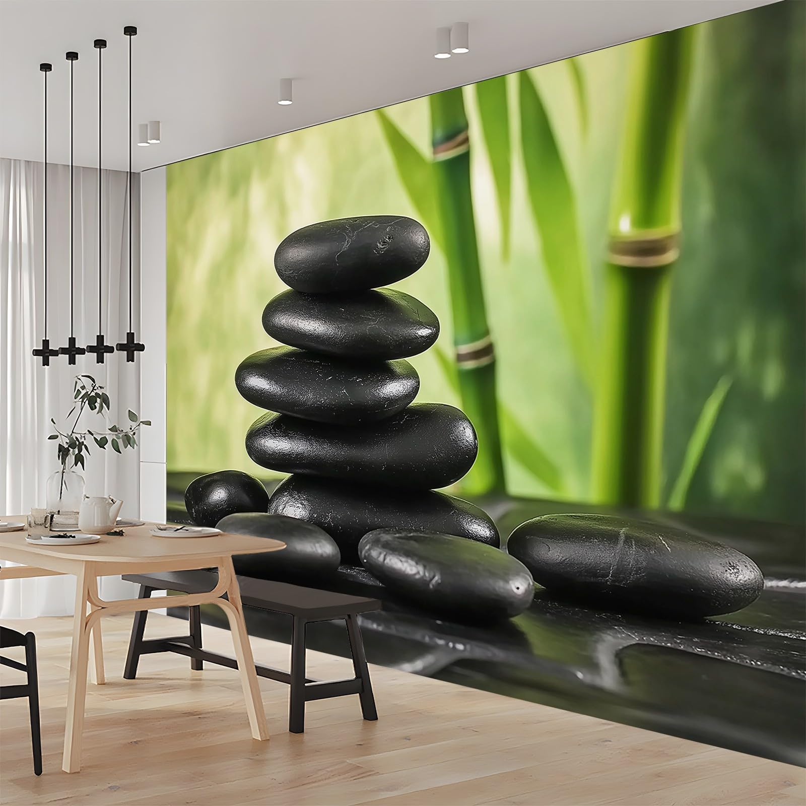 Generico Carta Da Parati Fotografica 3d Effetto Pietra da Meditazione Bambù Moderna Design 250x175 cm Carta per Pareti Soggiorno Camera Da Letto Sala Fotomurali Non Tessuto