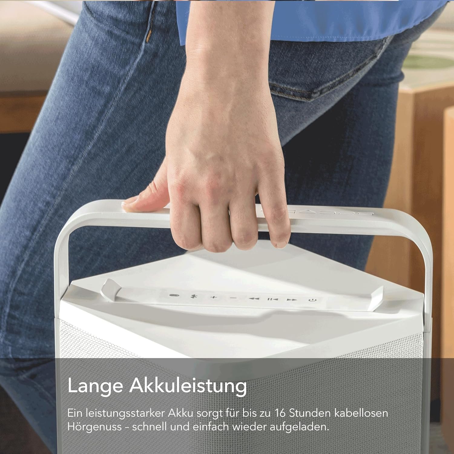 Escape P9 Outdoor Bluetooth Lautsprecher (IPX4 wetterfest, 100 Watt, 16h Akkulaufzeit, kabellos, tragbar) Weiß - HiFi für Ihren Garten