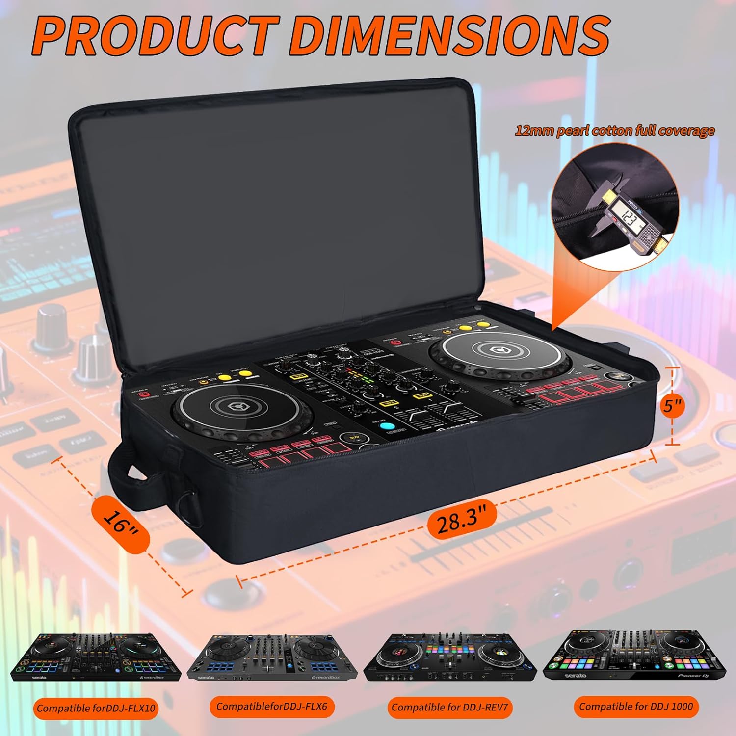 DJ Controller Case with Wheels for DDJ FLX10 / 1000 / XDJ-RR / RX / FLX4 / GRV6 / REV1 / REV5 / REV7,Rolling DJ Controller Bag Soft Padded Backpack with 2 Accessory Pocket,15.6" Laptops Compartment