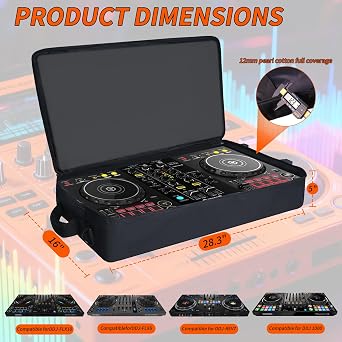 LIWSHWZ DJ Controller Case with Wheels for DDJ XDJ-RR/RX/FLX10/1000/FLX4/GRV6/REV1/REV5/REV7,Rolling Waterproof DJ Backpack with 2 Accessory Pocket,15.6 Laptops Compartment,Thickened Pearl Cotton