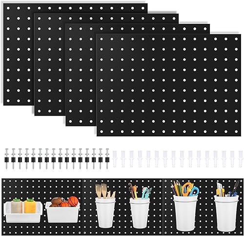 4 piezas de tablero de clavijas organizador de pared de metal blanco de 14 x 10 pulgadas, montaje en pared de garaje, tablero de clavijas de montaje