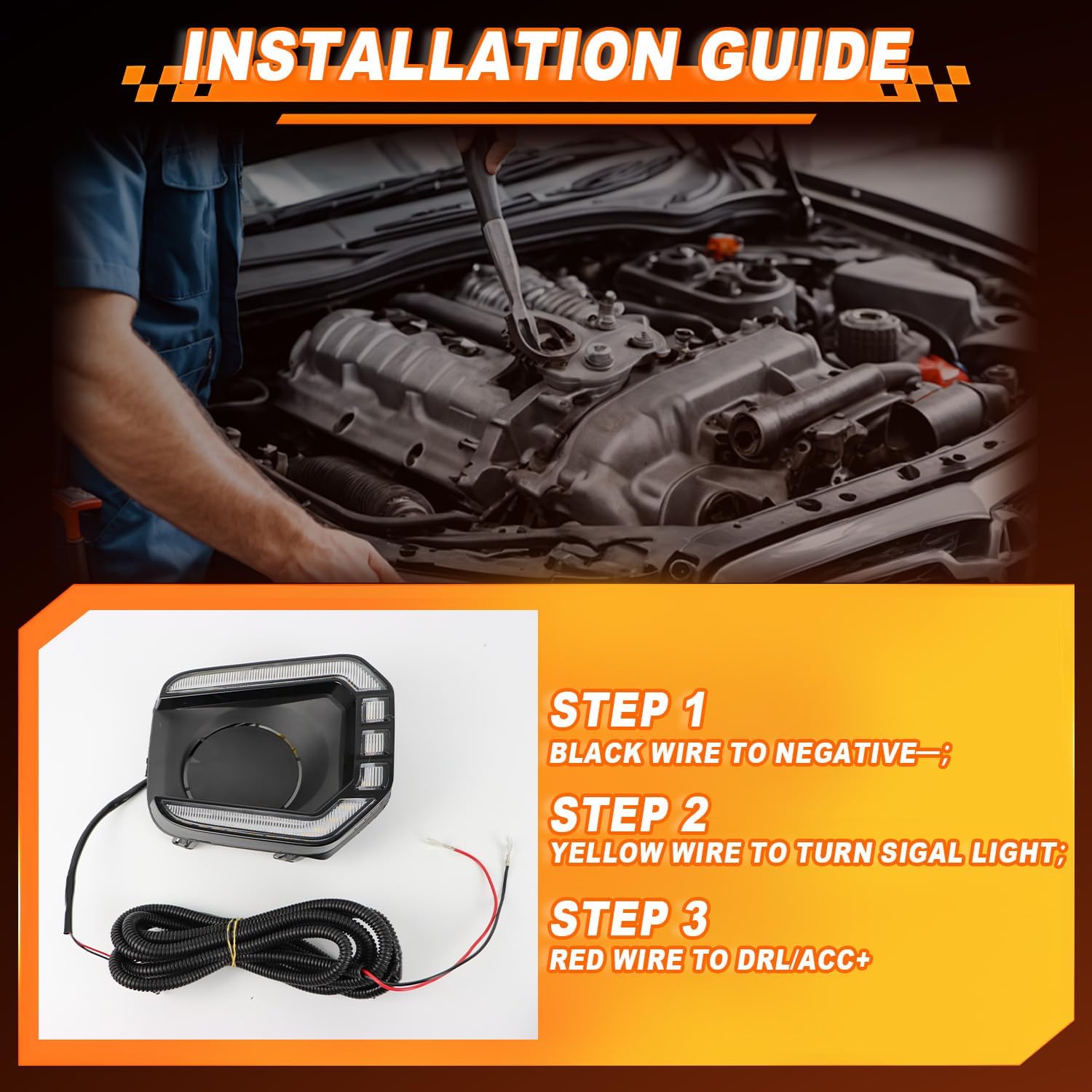 One Pair LED Front Bumper For Lights for 2016-2023 Toyota Tacoma SR/Limited/Trail Edition,LED Fog Lamp Bezel with White Daytime Running Light DRL, Amber Turn Siganl Light