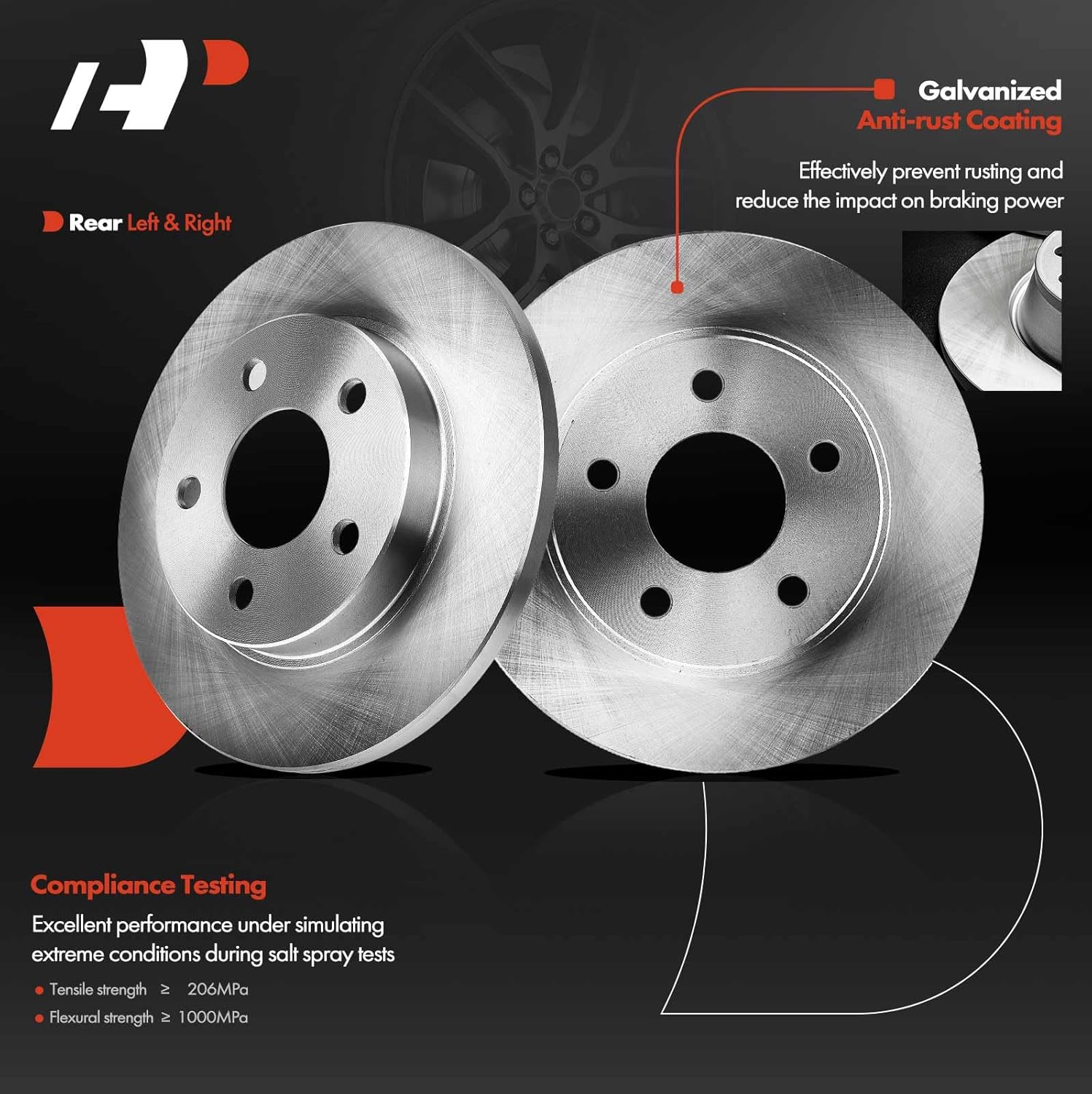 A-Premium 10.08 in (256mm) Rear Solid Disc Brake Rotors + Ceramic Pads Kit Compatible with Select Ford, Lincoln and Mercury Models - Taurus 1993-2005, Continental 1993-2002, Sable 1993-2005, 6-PC Set