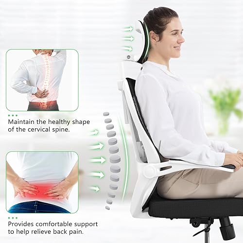 Miniatura 10 de balmstar Silla de oficina ergonómica, silla de escritorio de oficina en casa con reposacabezas ajustable y soporte lumbar, silla giratoria de